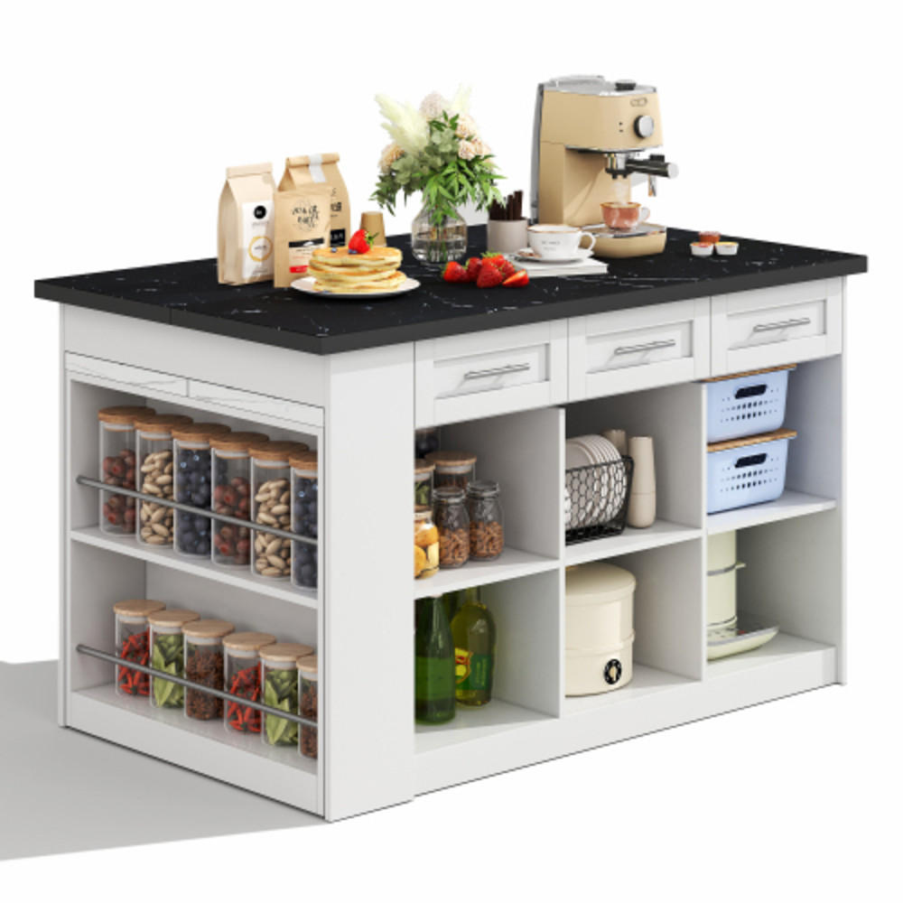 KÜCHENINSEL Weiß aus MDF mit integriertem ausziehbarem Esstisch 150 × 90 × 90 cm - Weiß, Holzwerkstoff (150/90/90cm) - Luhomfu
