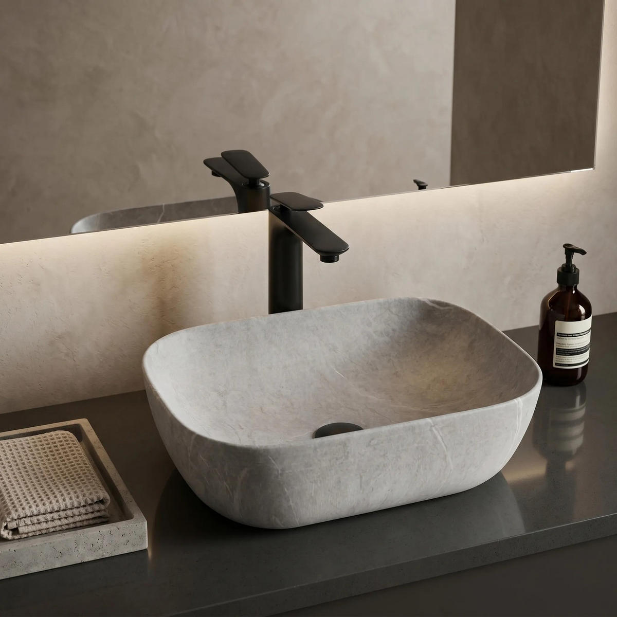 AUFSATZWASCHBECKEN Rea Livia Grey - Grau, Keramik (33.5/13.5/46.5cm) - REA