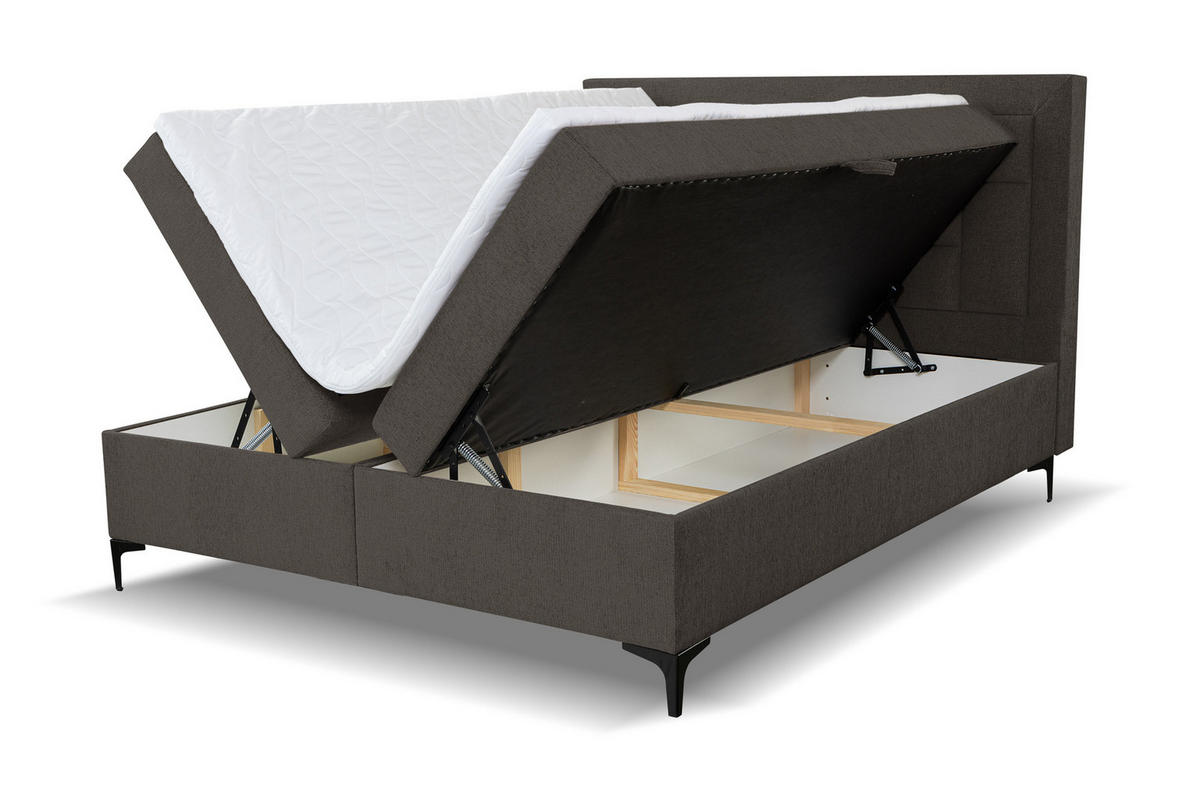 BOXBETT VENEZIA mit 2 Bettkästen, Maße: 180x200 cm, Farbe: Dunkelgrau , Velourstoff, mit Bonell-Matratze inkl. Topper - Dunkelgrau, Holz/Kunststoff (180/200cm) - VENASI MÖBEL