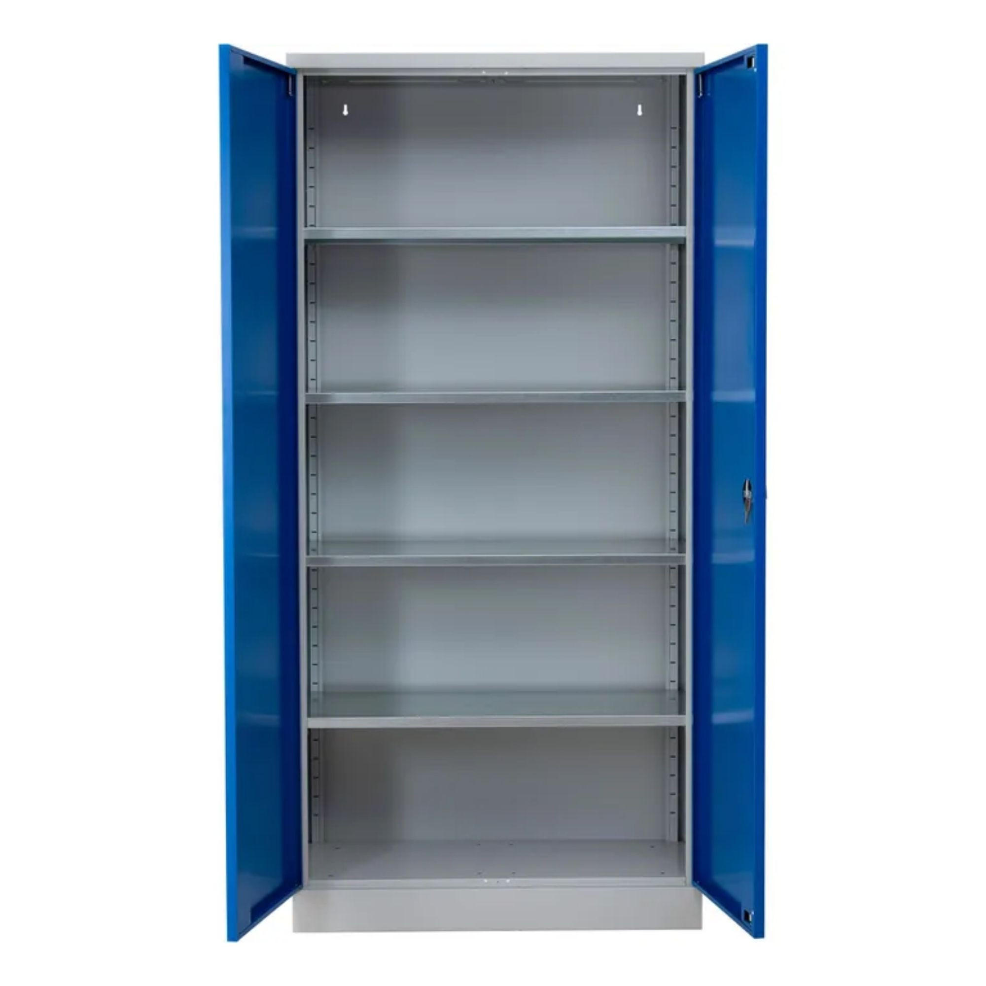 STAHLSCHRANK Bee mit 6 verzinkten Fachböden 195x92x42 cm Korpusfarbe Lichtgrau Frontfarbe Enzianblau - Blau, Metall (92/195/42cm)