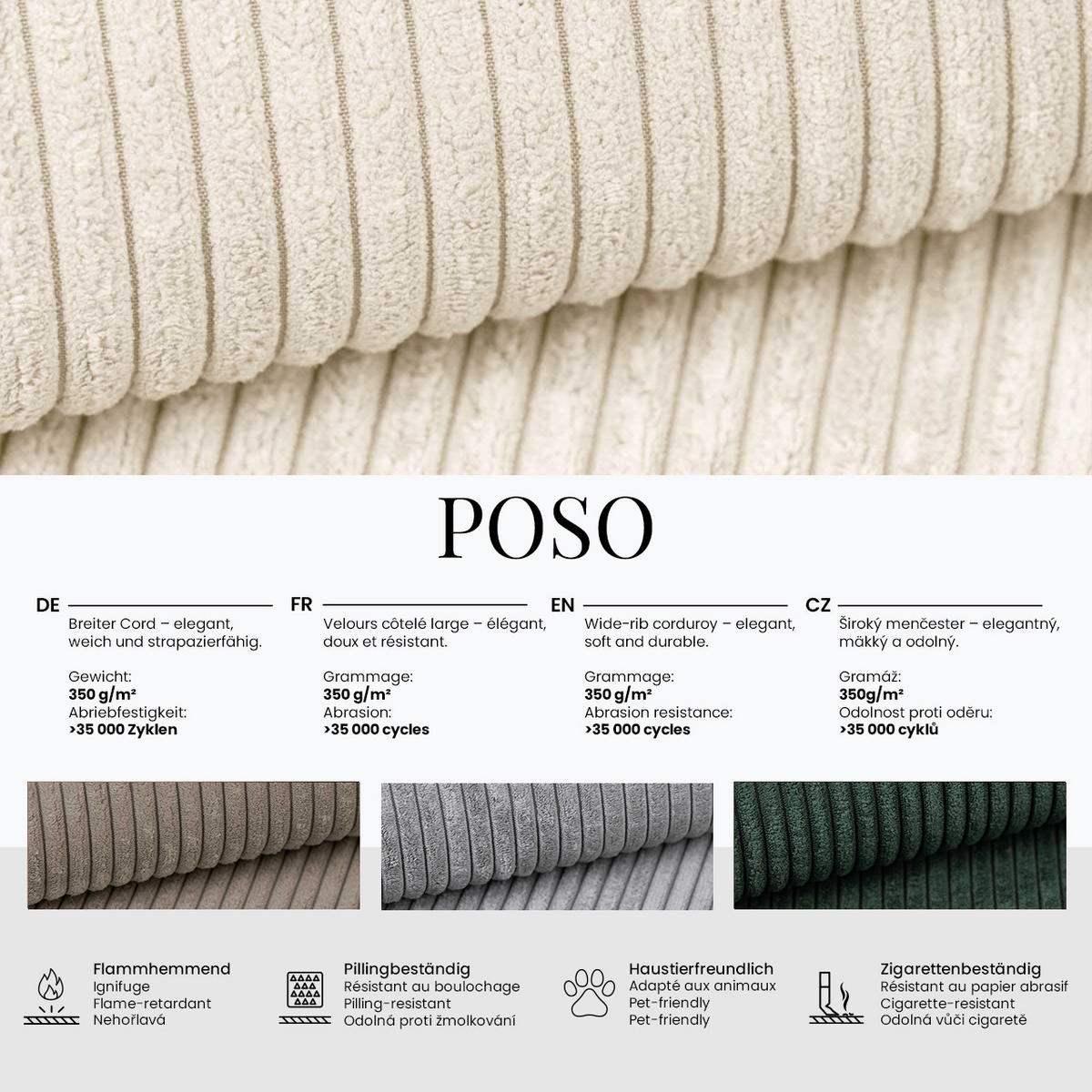 TROJMIESTNA POHOVKA ORSETTO - Krémová Manšester - čierna/krémová, kov/textil (200/70/100cm) - MKS
