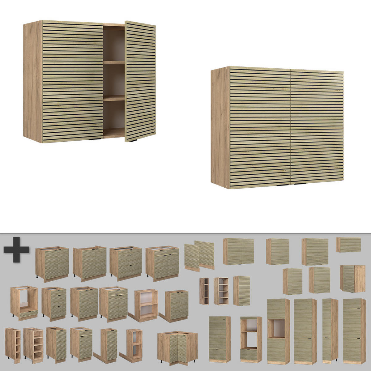 KÜCHENGLASSCHRANK Fame-Line Eiche Paneel 80 cm - Honigeiche/Eichefarben, Holzwerkstoff (80/72/34.1cm) - Vicco