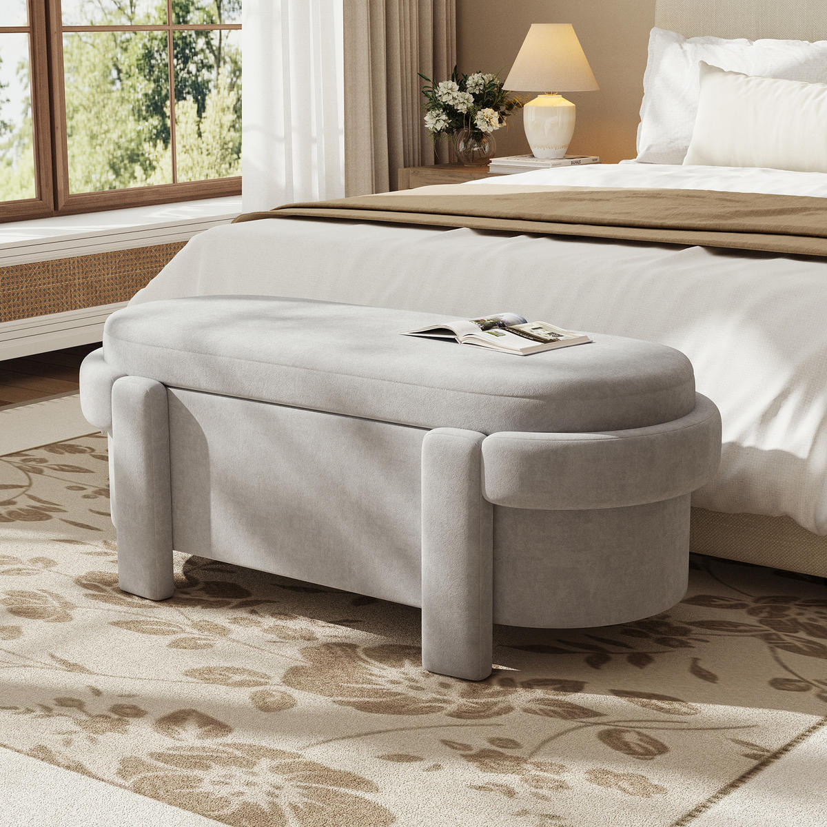 SITZBANK, Stauraum, Gepolstert, Fleece-Optik, Grau, 121.5x49x44.5cm - Grau, Textil (49/44.5/121.5cm) - FLIEKS