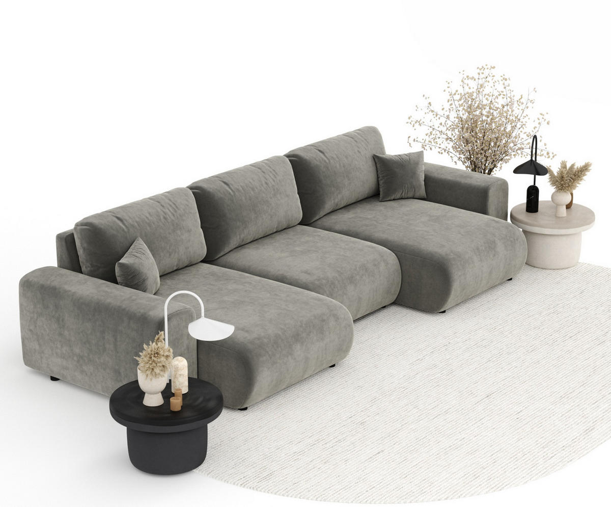 PANORAMASOFA Zanzibar Grau Samtstoff - Schwarz/Grau, Holz/Holzwerkstoff (325/79/144cm) - Maison de Reve