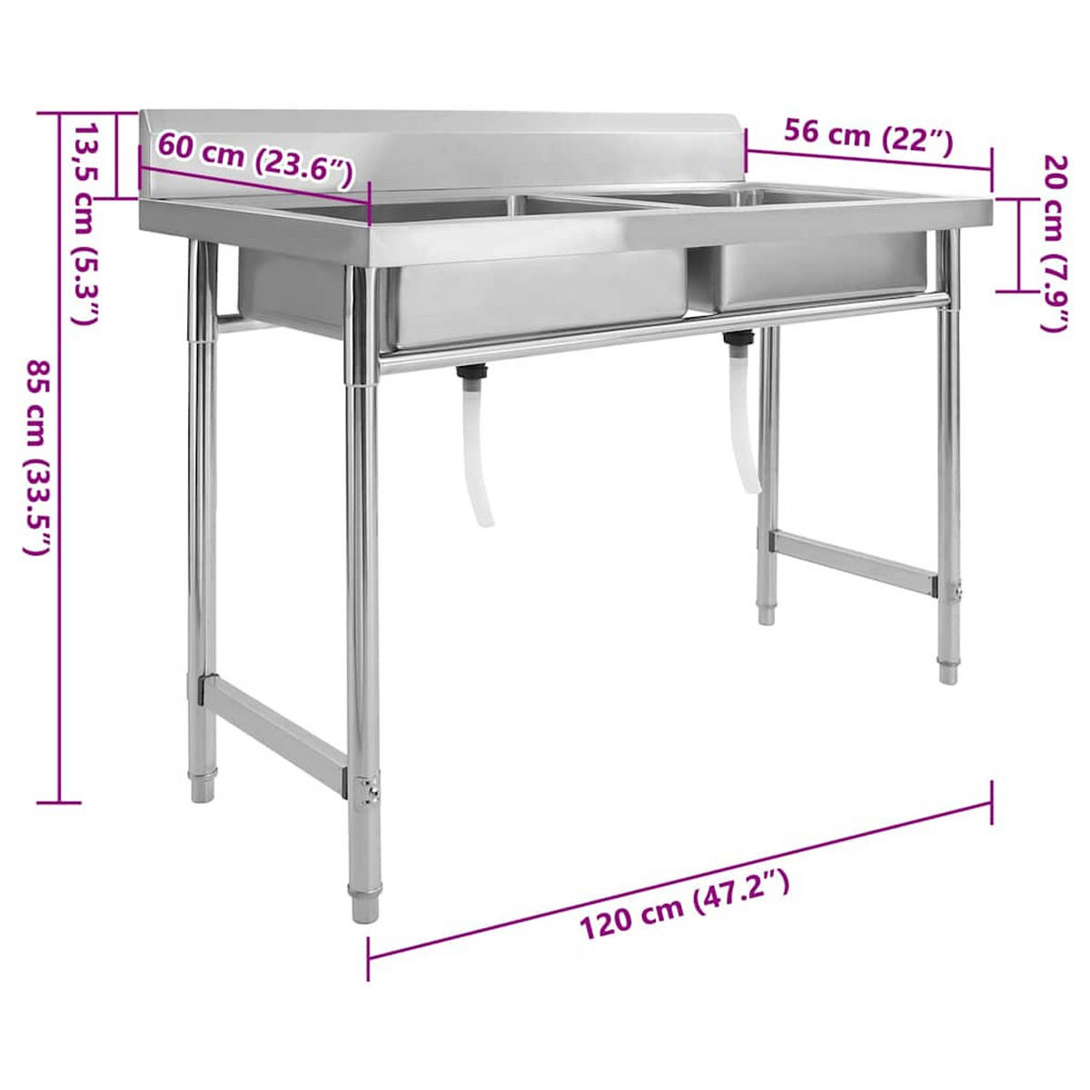 KÜCHENSPÜLE Doppelbecken Edelstahl - Silberfarben, Metall (60/85/120cm) - vidaXL