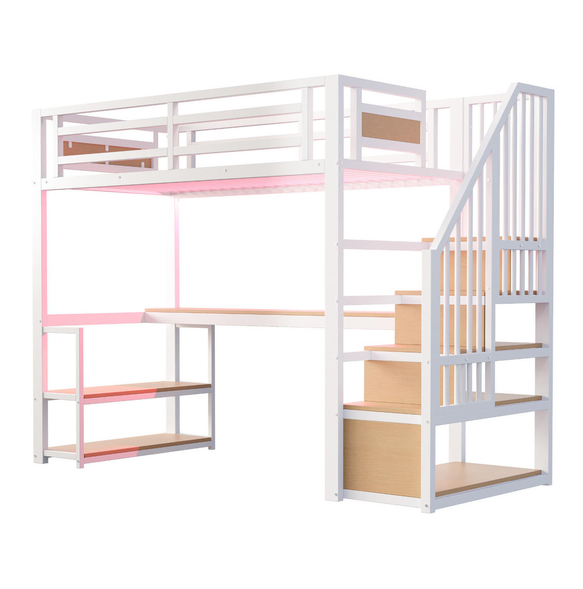 HOCHBETT 90/200 cm mit LED-Lichtleiste, Steckdose, Regalen, Tisch und Aufbewahrungsleiter, Weiß - Weiß, Holzwerkstoff (90/200cm) - Redom