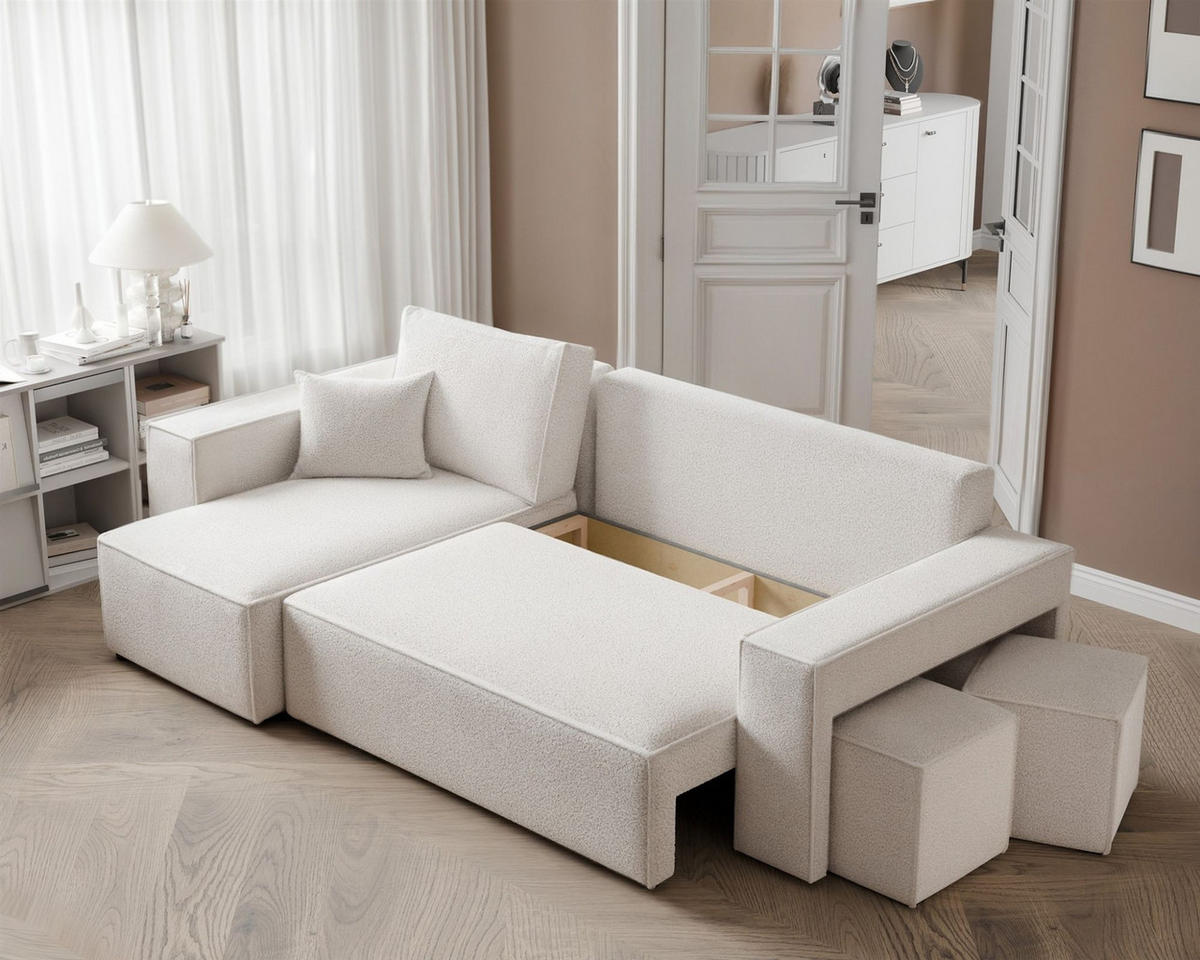 ECKSOFA Adara Inkl. Hocker - Creme, Holzwerkstoff/Textil (262/145cm) - Fun Möbel