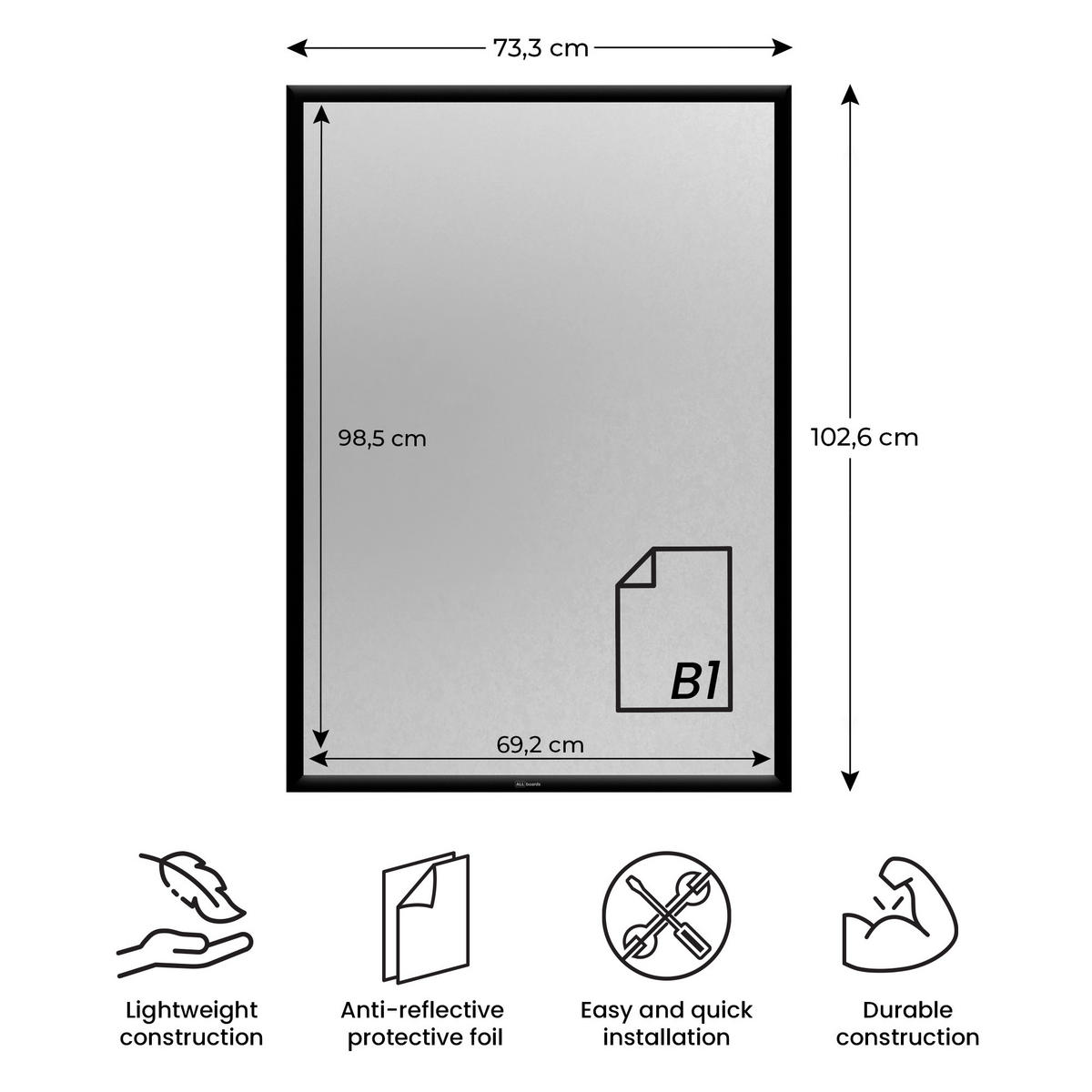 PLAKATRAHMEN, Klapprahmen B1-Format, Schwarz - Schwarz, Metall (70.7/100/2.5cm) - ALLboards
