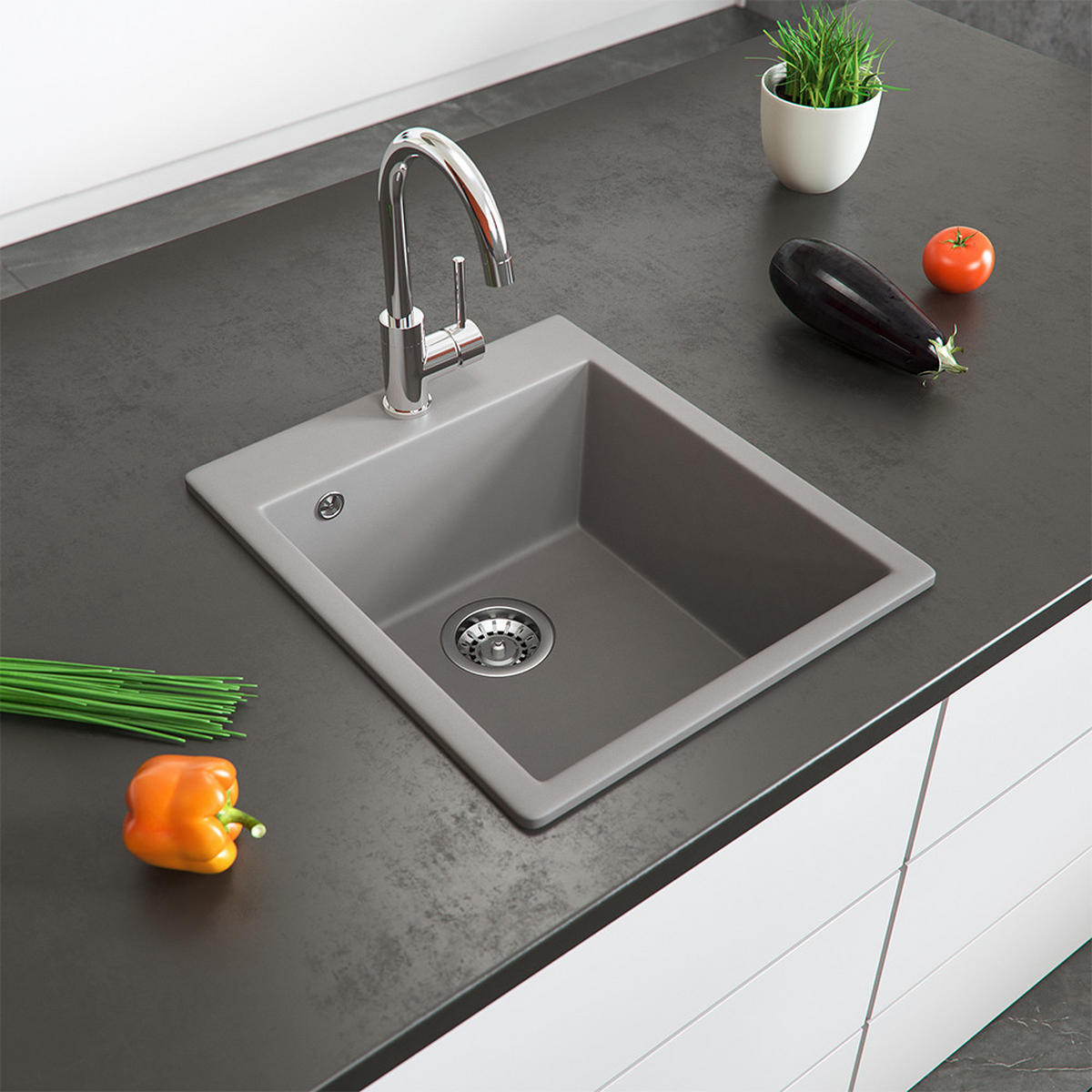 SPÜLBECKEN Venice Beton 42.5 x 50 cm - Schieferfarben, Keramik (42.5/20/50cm) - Bergstroem