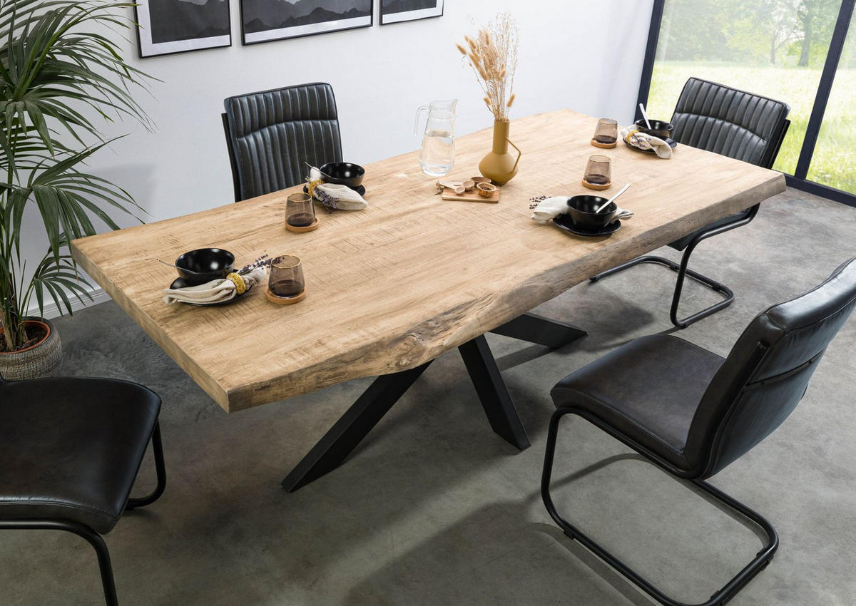 BAUMTISCH Mango 220x100x77 beige lackiert / Kreuzgestell anthrazit matt FREEFORM 5 - Beige, Holz (100/220/77cm) - Massivmoebel24