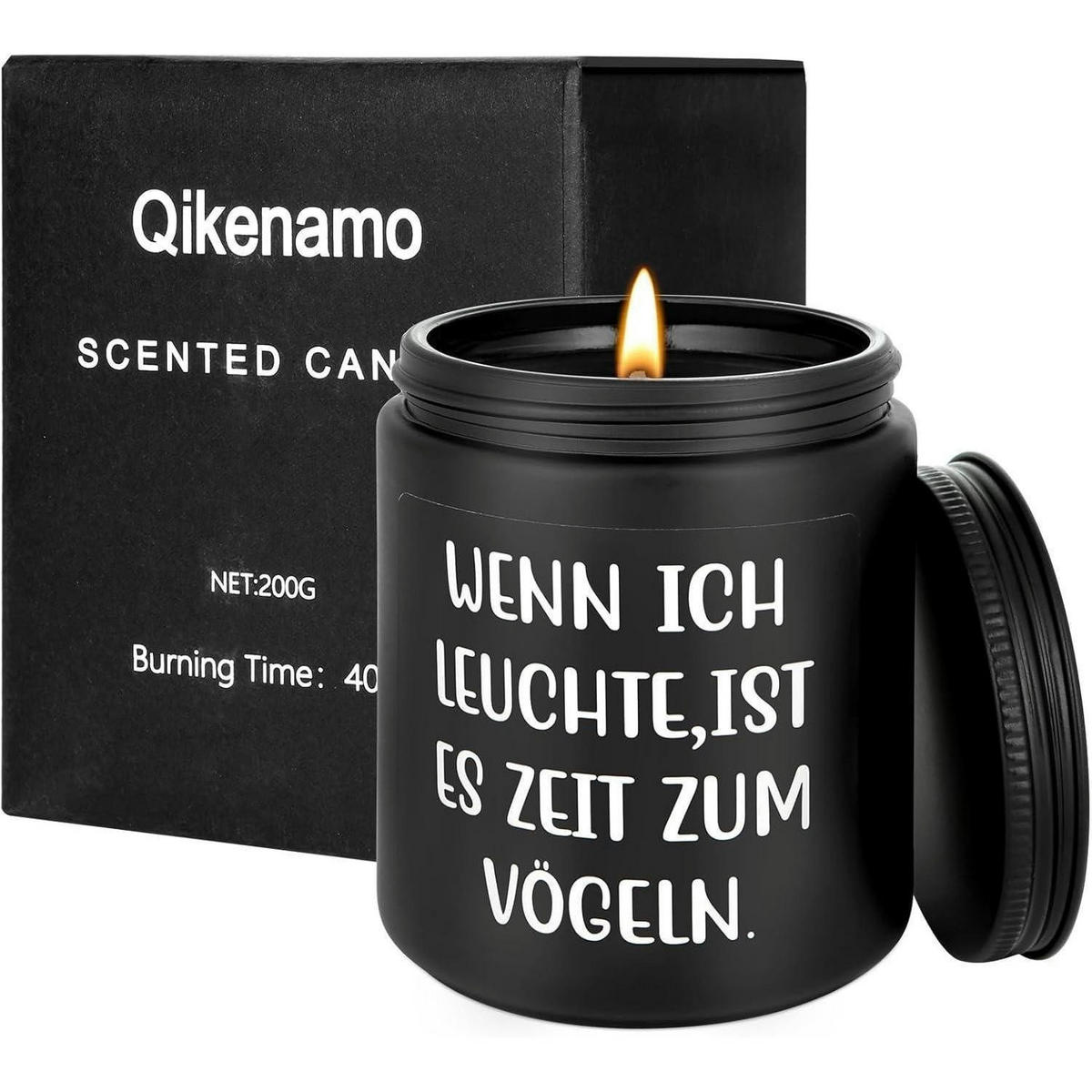 DUFTKERZE mit Spruch "Wenn ich leuchte, ist es Zeit zum Vögeln" - Schwarz, Paraffin (9.2cm)