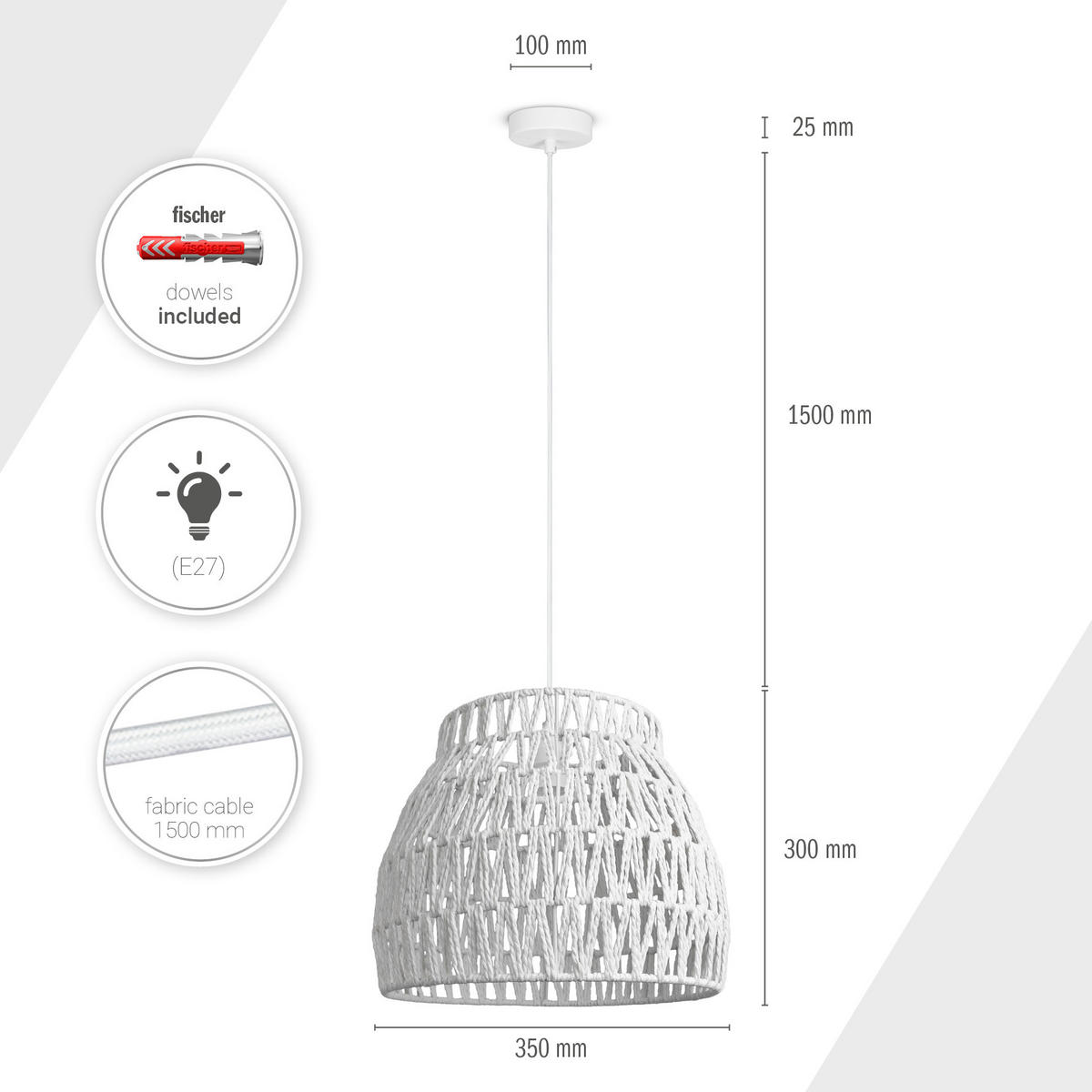 PENDELLEUCHTE Hugo Pd1 Ron - Weiß, Metall (35/35/30.4cm) - Paco Home