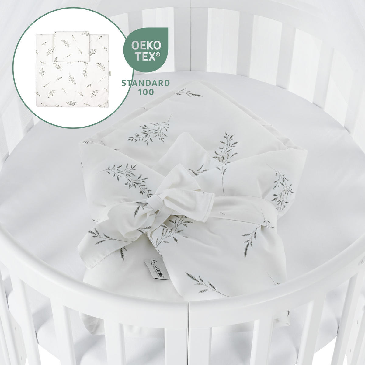 BABYBETT WHITE OVAL 7in1 mit Matratze und Himmelset - Weiß, Holz/Textil