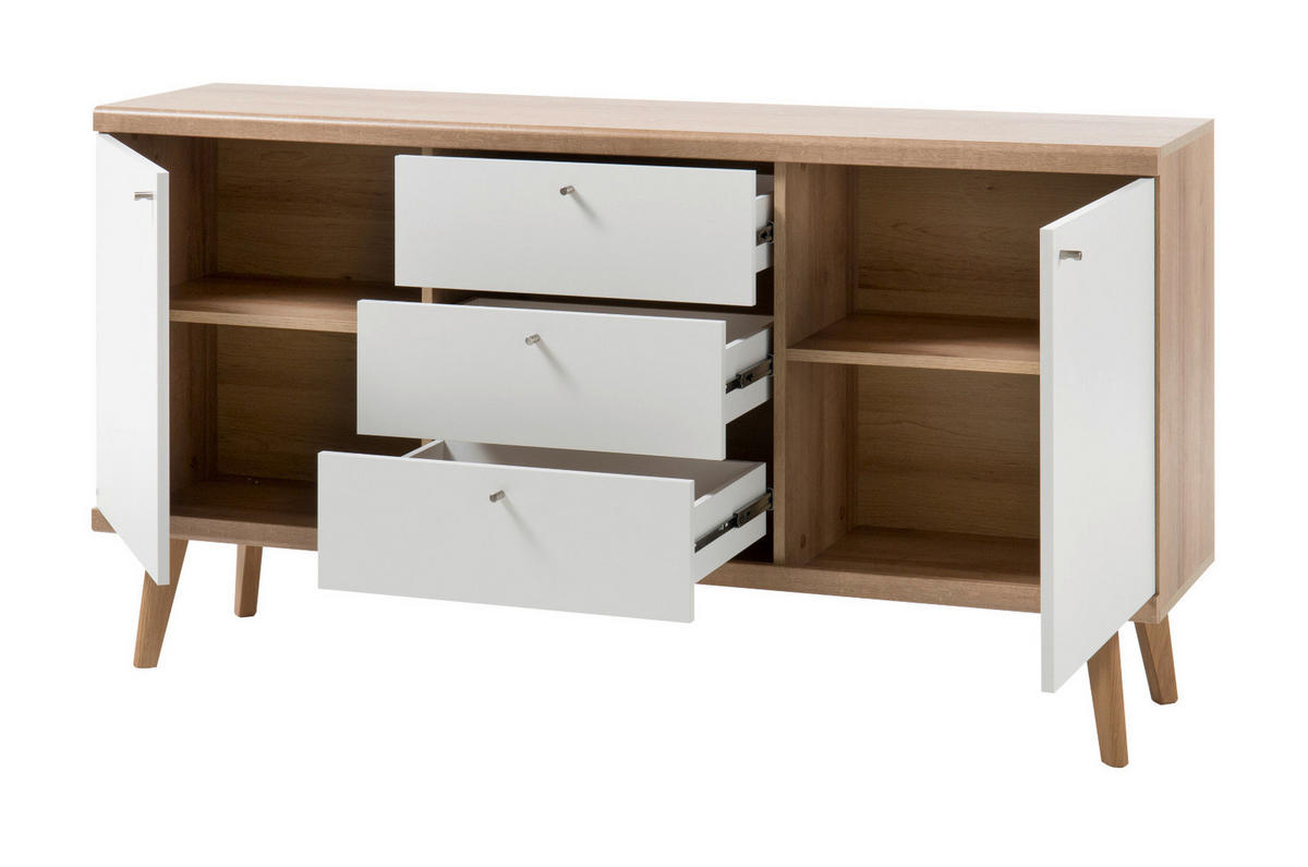 SIDEBOARD weiß, Eiche Riviera, Kommode skandinavisch, 160 x 83 cm - Eichefarben/Weiß, Holz/Holzwerkstoff (160/83/40cm) - Furn.Design