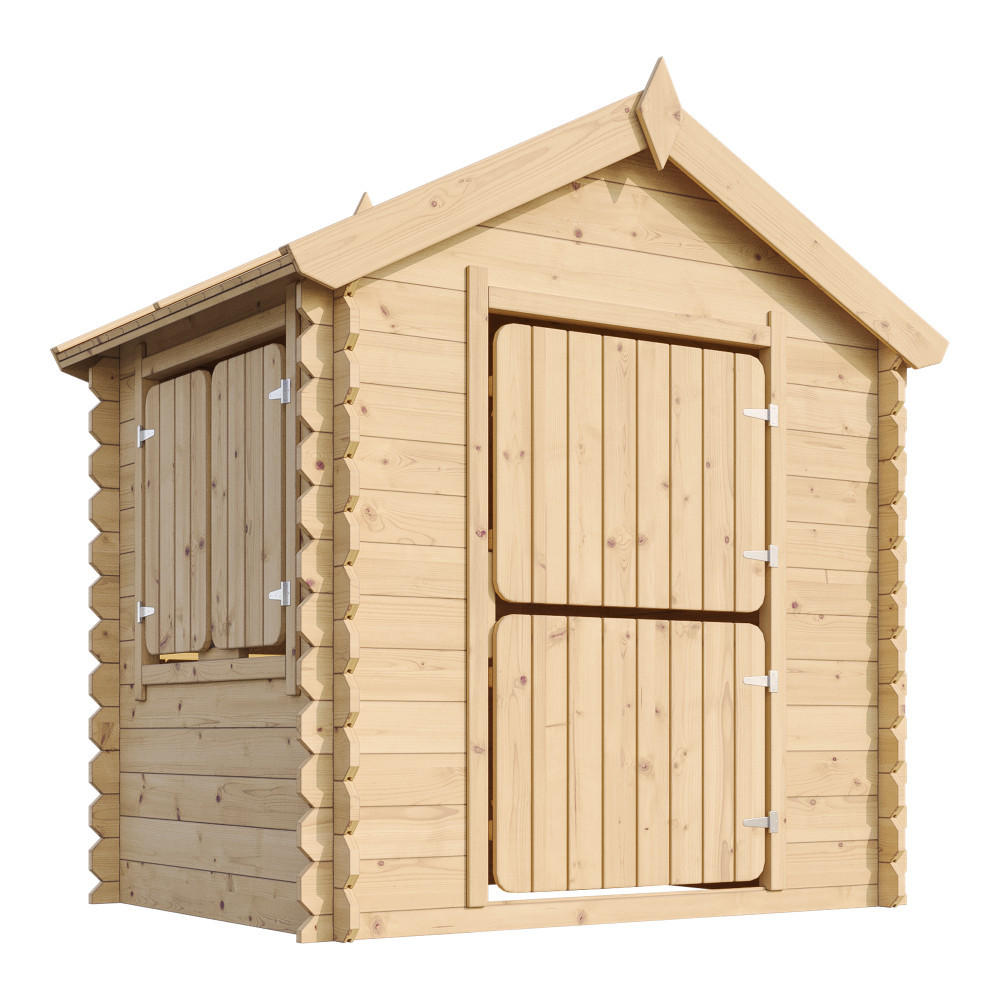 KINDERSPIELHAUS aus Holz - B112xL146xH143 cm/1.1m2 - M516-1 - Beige, Holz (146/143/112cm) - Timbela