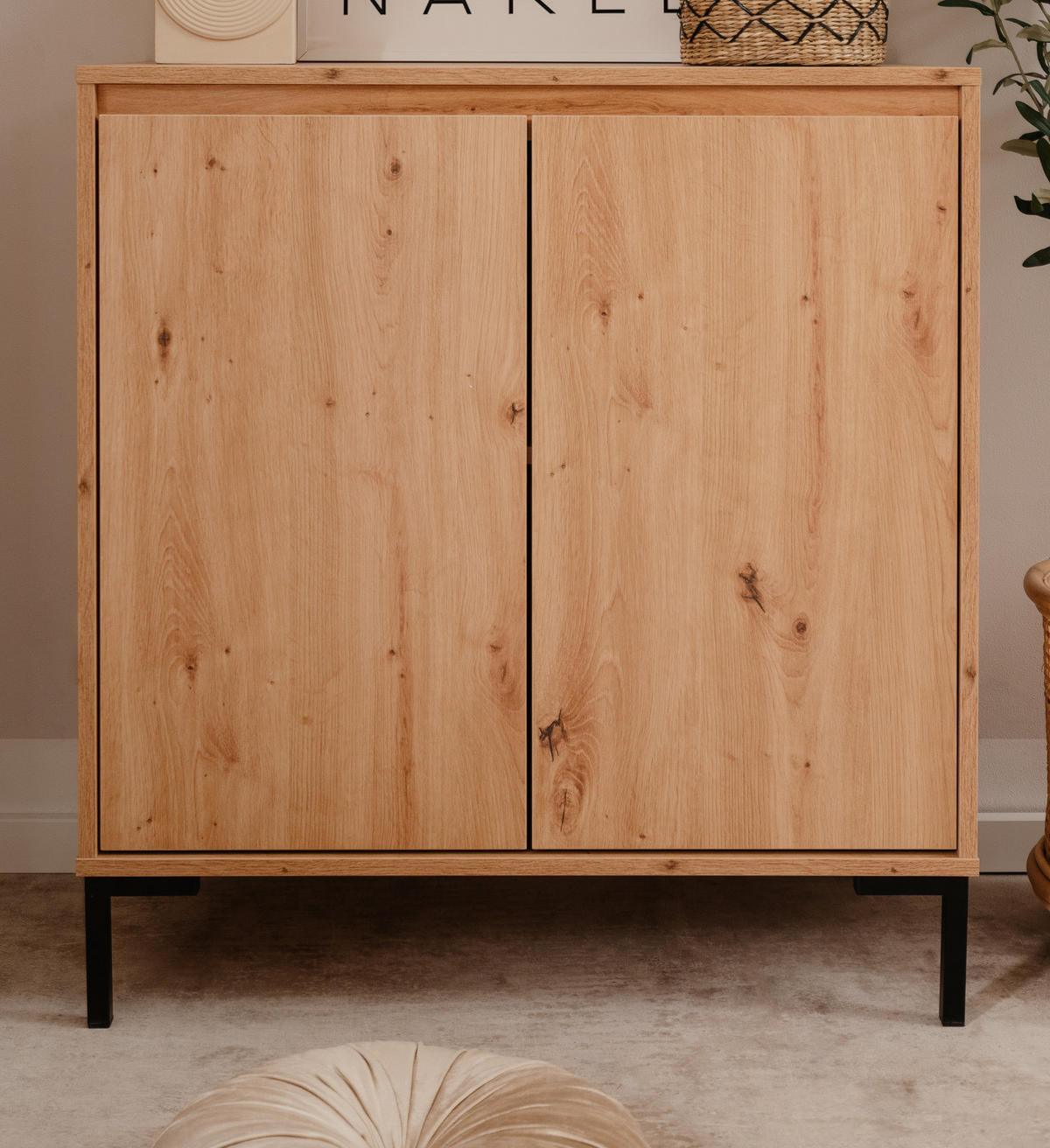 KOMMODE Eiche Artisan 81 cm modern, Anrichte 2-türig - Schwarz/Eiche Artisan, Holzwerkstoff/Metall (81/87/40cm) - Furn.Design