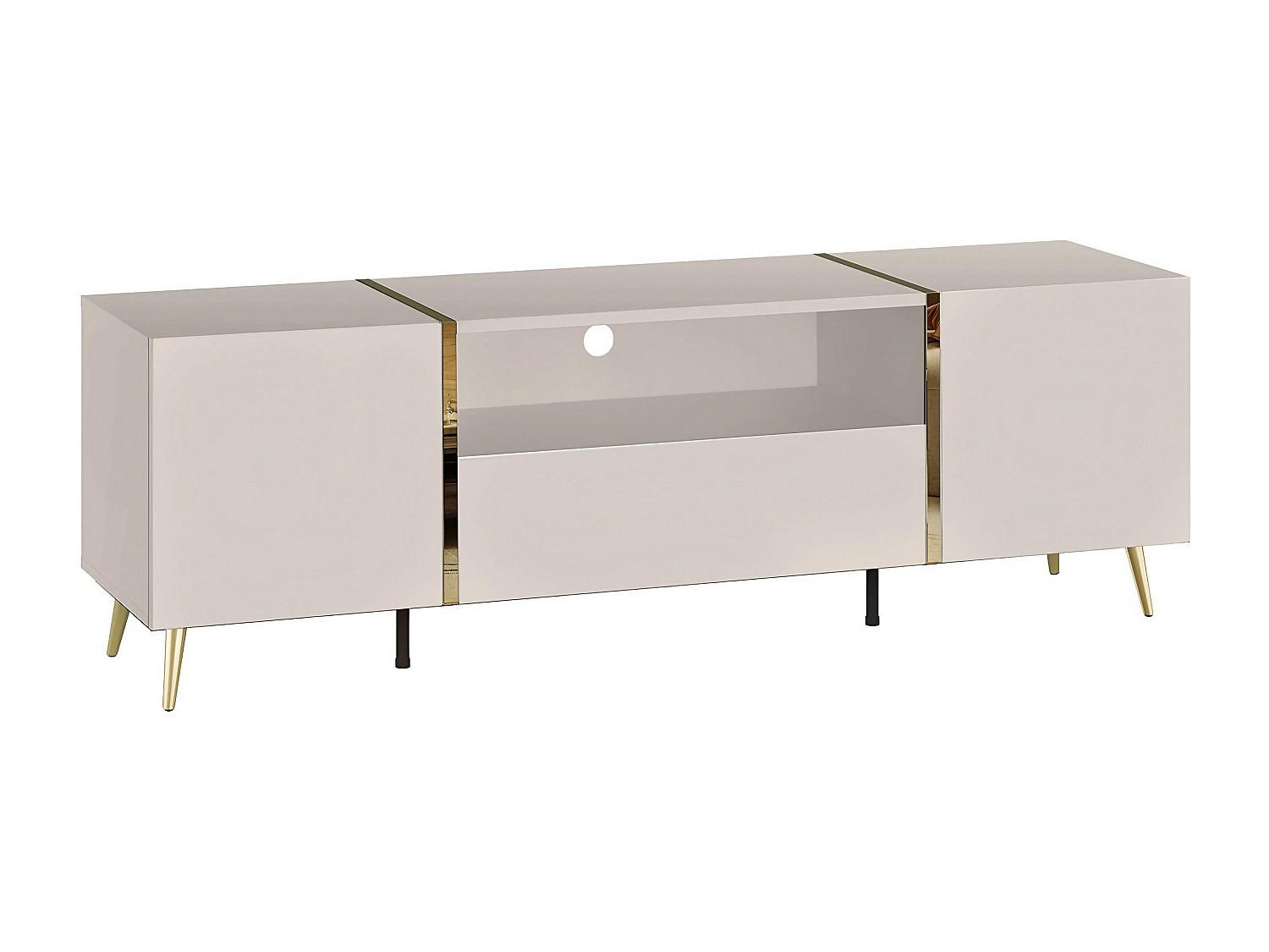 TV-MÖBEL mit 2 Türen, 1 Schublade & 1 Ablage - Beige & Goldfarben - MARZIALO - Beige, Holz (158/51.8/41cm) - Vente-Unique