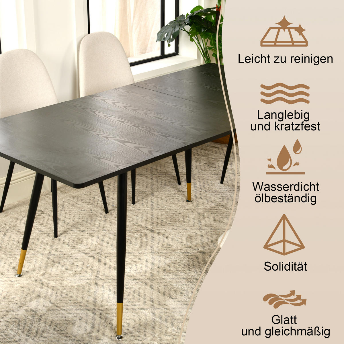 ESSTISCH SET mit ausziehbarem Tisch und 4 bequemen Stühlen - Braun, Holzwerkstoff/Metall (80/75/160cm) - Urban Meuble