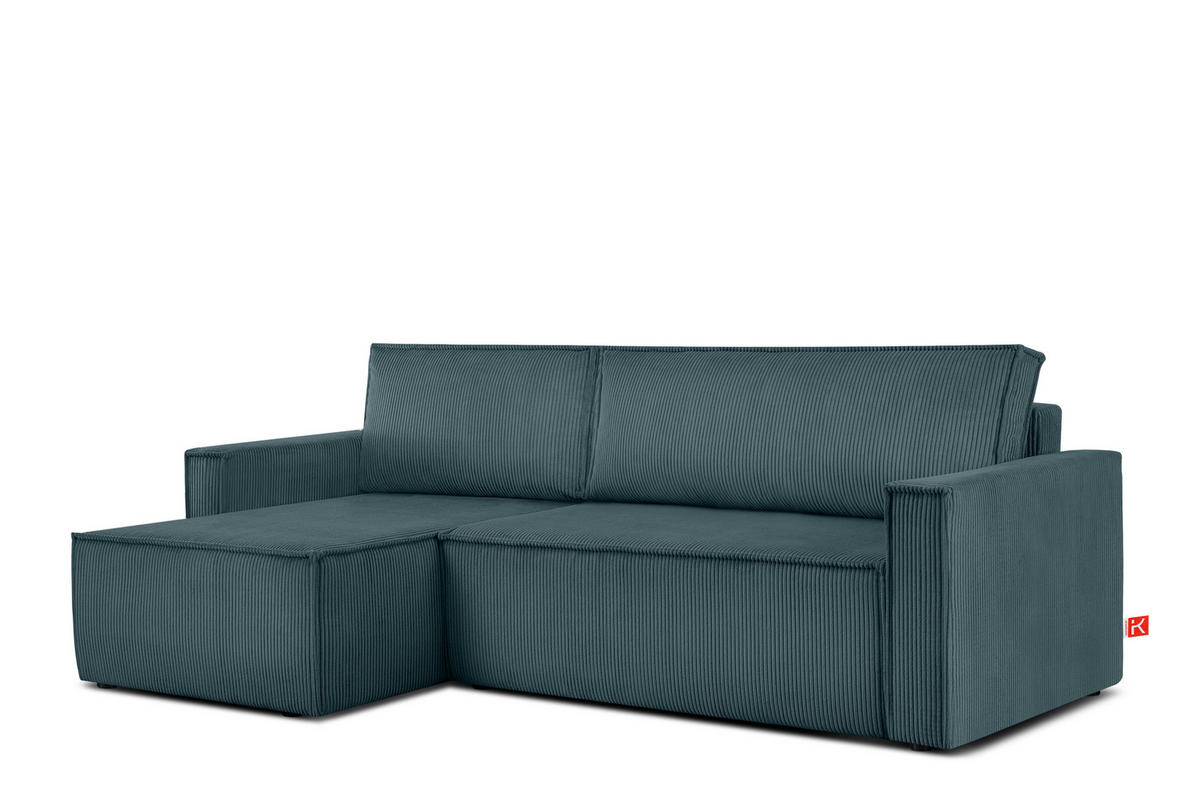 ECKSOFA-LINKS/RECHTS NAPI Schlaffunktion mit Cordbezug, Blau - Blau/Schwarz, Textil (246/148cm) - KONSIMO®
