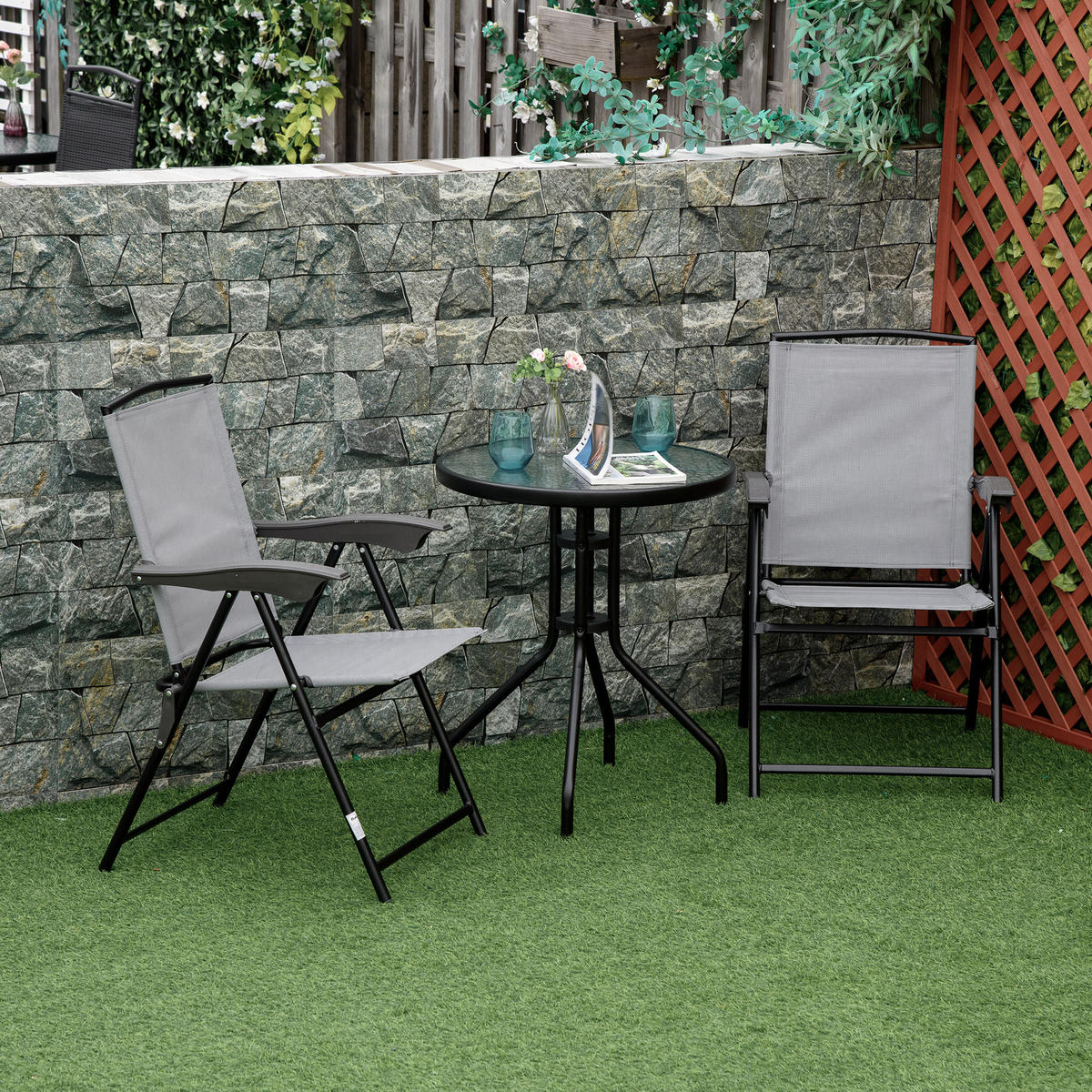 GARTENTISCH DE-07350 rund mit Wasserkräuselung-Muster Schwarz - Schwarz, Glas/Kunststoff (60/60/70cm) - ComfortXL