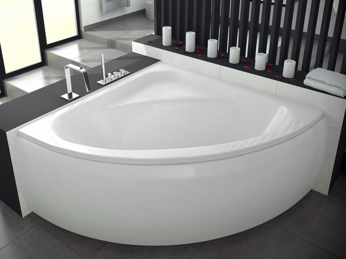 BADEWANNE Eckwanne LUKSJA 148/148 mit Styro Ablauf Füße - Weiß, Kunststoff (148/65.5/148cm) - bad land