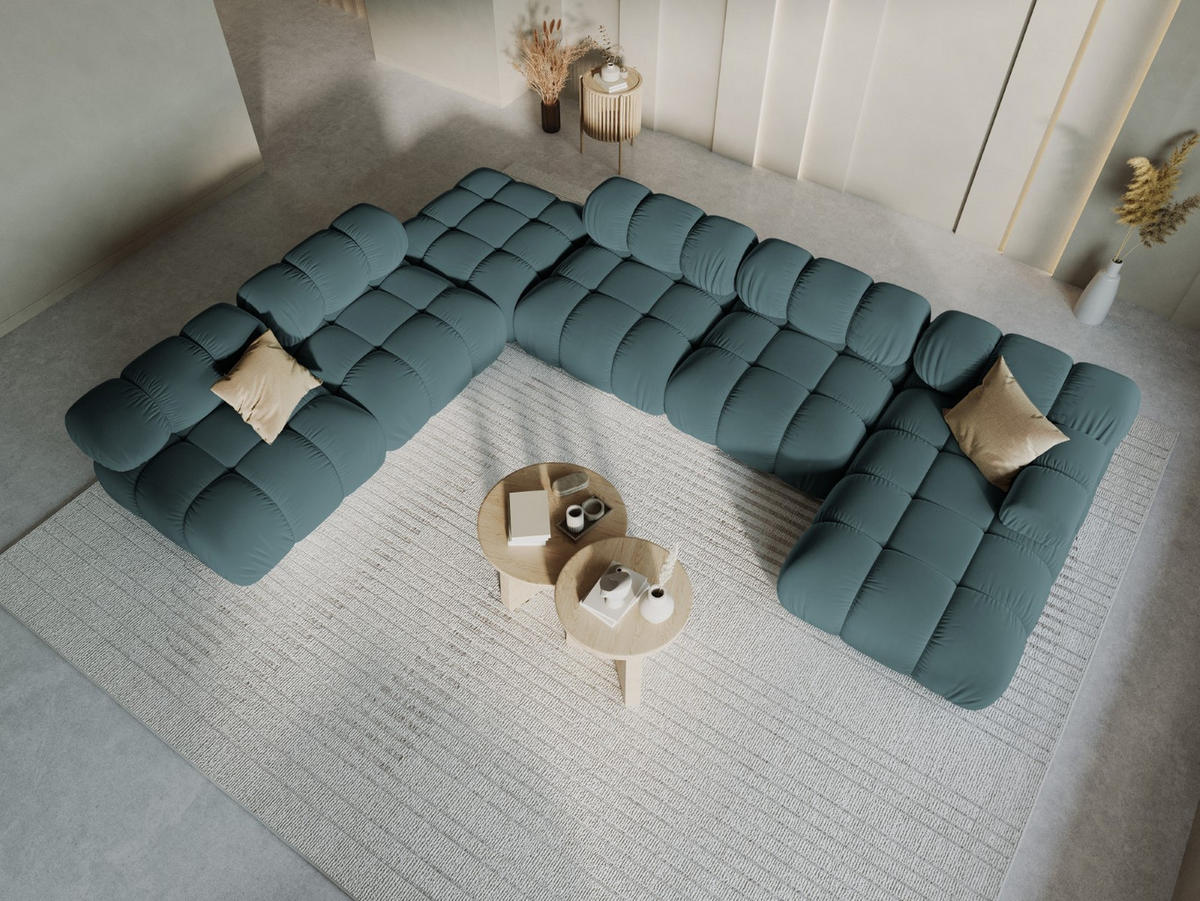 MODULARES-PANORAMASOFA links Bellis aus Samt petrol 7 Sitzplätze - Petrol, Textil (282/63/379cm) - Micadoni