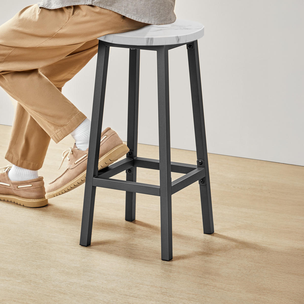 BARHOCKER M2904 Marmorsitz, schwarze Basis - Opal/Schwarz, Holzwerkstoff (32/65/32cm) - Valora