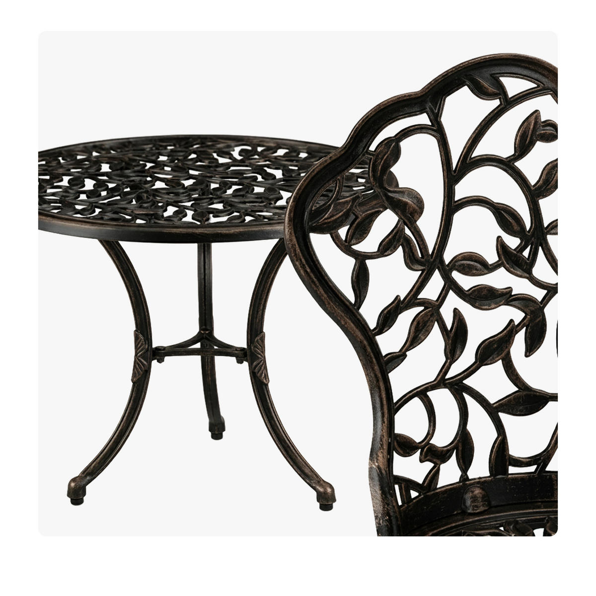 BALKONMÖBELSET Bronze Bistro 3-teilig Aluminium Tisch 65x60 cm 2 Stühle - Braun, Metall - Relaxdays