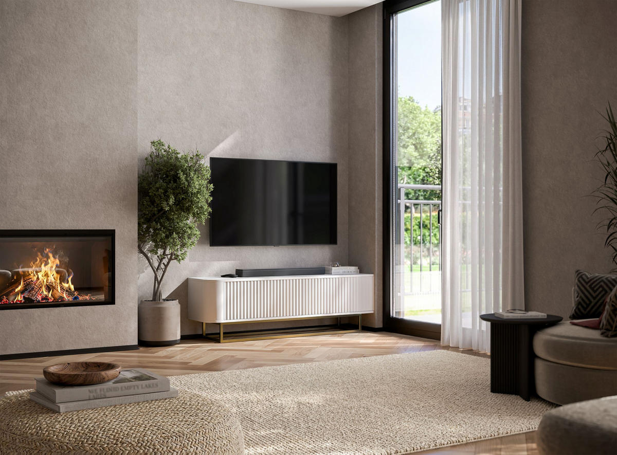 TV STOLÍK Aurora biely matný 140 cm s kovovým rámom - čierna/biela, kov/kompozitné drevo (140/44/35cm) - Meble Lindner
