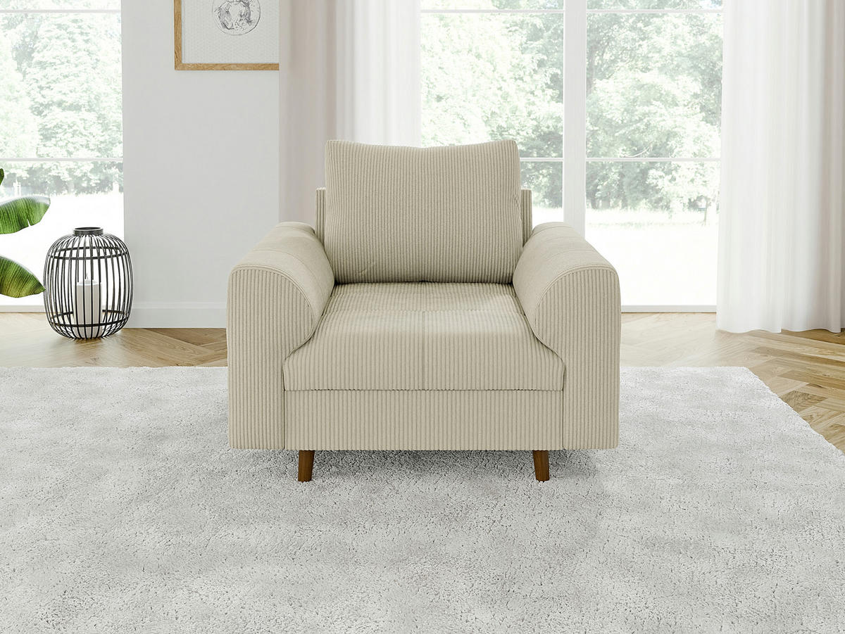 SESSEL Alma Beige Cord - Beige/Braun, Holz/Textil (97/81/93cm) - S-Style Möbel