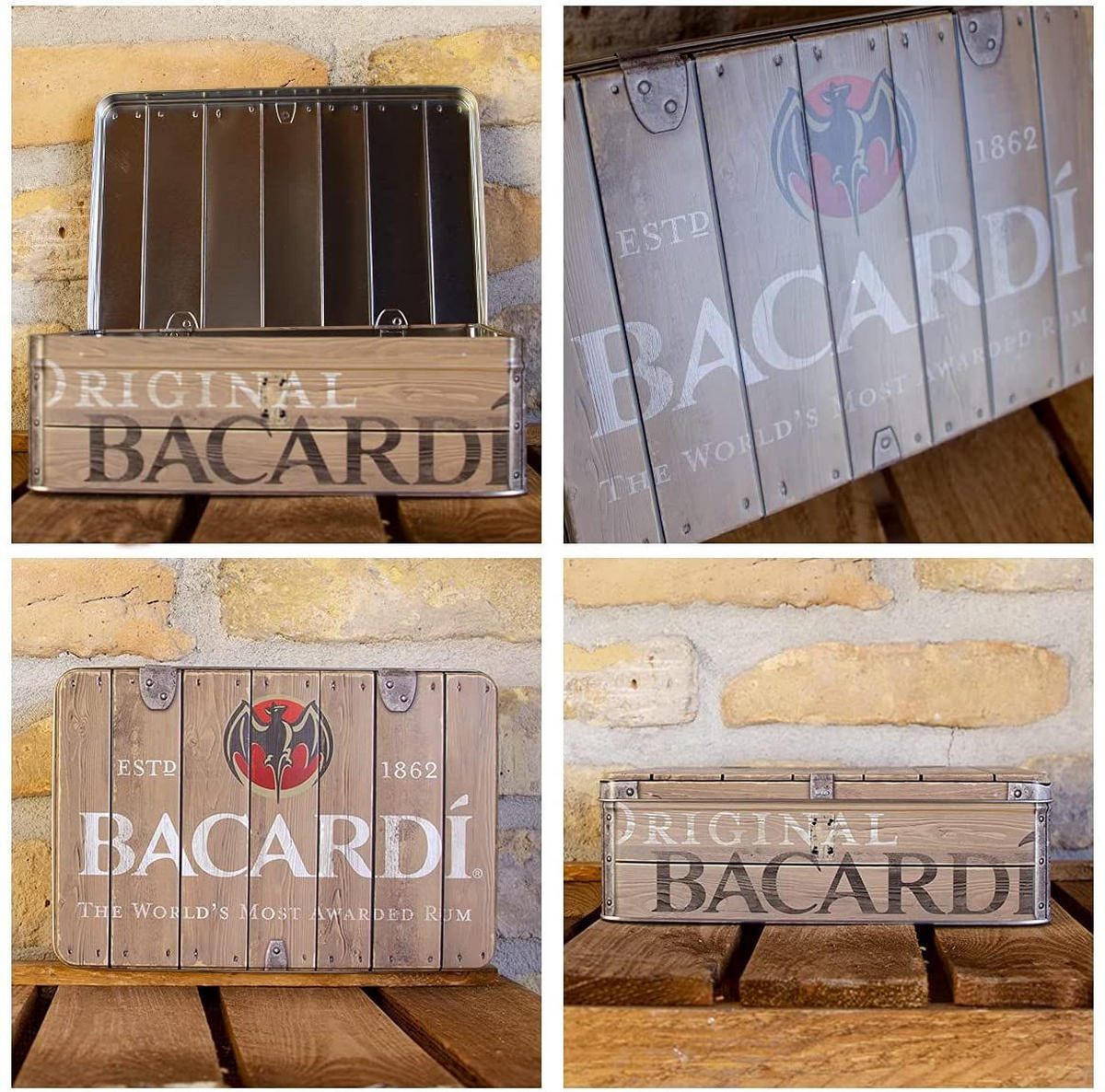 VORRATSDOSE flach Bacardi Wood Barrel Logo - Multicolor, Metall (23/7/16cm) - Nostalgic-Art