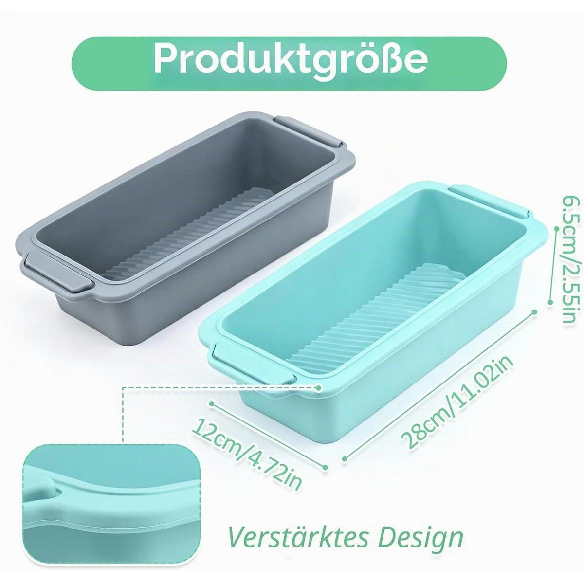 BROTBACKFORM 2er Set Silikon 28 x 12 x 6,5 cm Mikrowellengeeignet - Multicolor, Kunststoff (12/6.5/28cm)