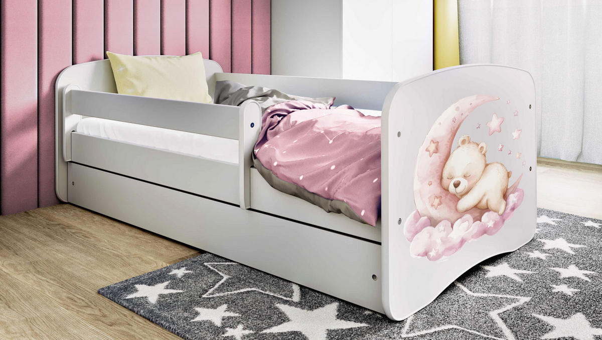 KINDERBETT Emily mit Schublade und Matratze, Weiß 70x140 cm - Roségold/Weiß, Holzwerkstoff (140/70cm) - WFL GROUP