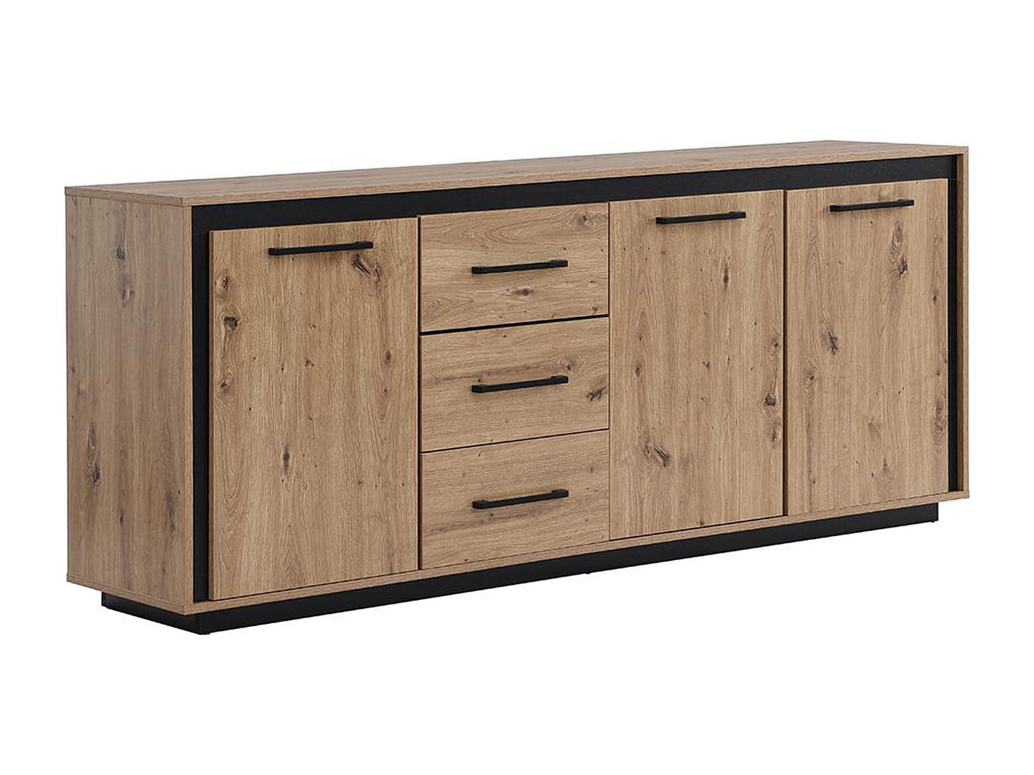 SIDEBOARD mit 3 Türen & 3 Schubladen - MDF - Naturfarben & Schwarz - NALAMANE - Naturfarben, Holz (180/75/40cm) - Vente-Unique