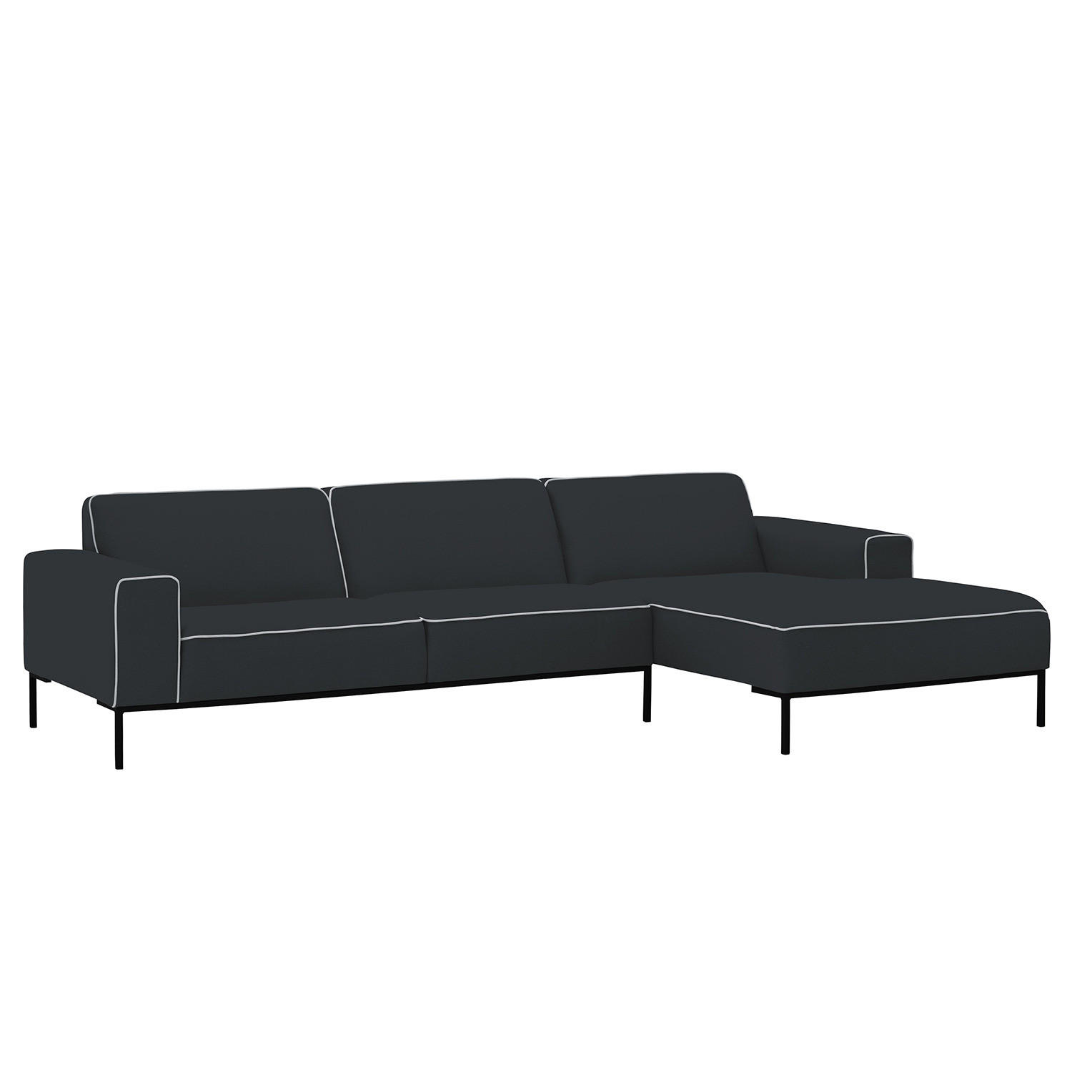 ECKSOFA mit Longchair - Webstoff - Anthrazit/Schwarz, Textil (285/168cm) - home24