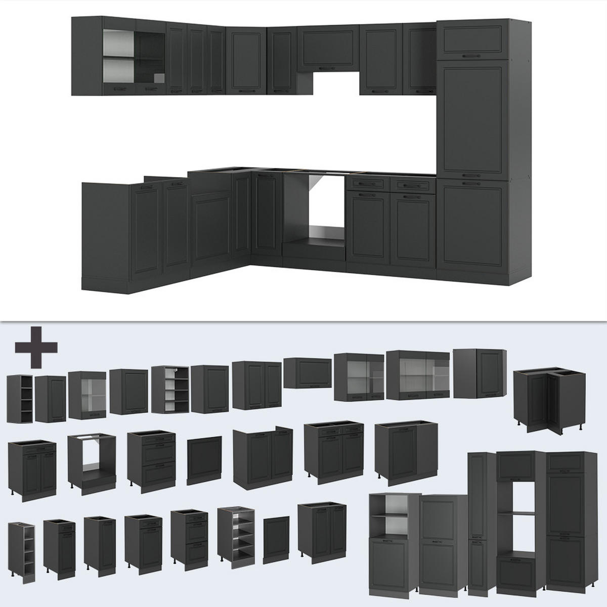 ROHOVÁ KUCHYŇ R-Line Antracitový venkovský dům/antracit - antracitová, kompozitní dřevo (287/81.6/60cm) - Vicco