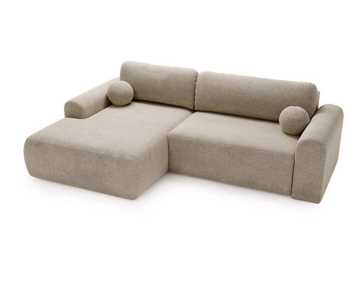 ECKSOFA Aurora Beige, mit Schlaffunktion in Vena Stoff, linke seite - Beige, Holzwerkstoff/Textil (257/177cm) - Bettso