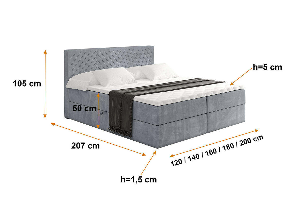 BOXBETT mit Matratze H3 und Lattenrost - VEXA - 120x200 - Grau Casablanca - Grau, Holzwerkstoff/Kunststoff (120/200cm) - ALTDECOR