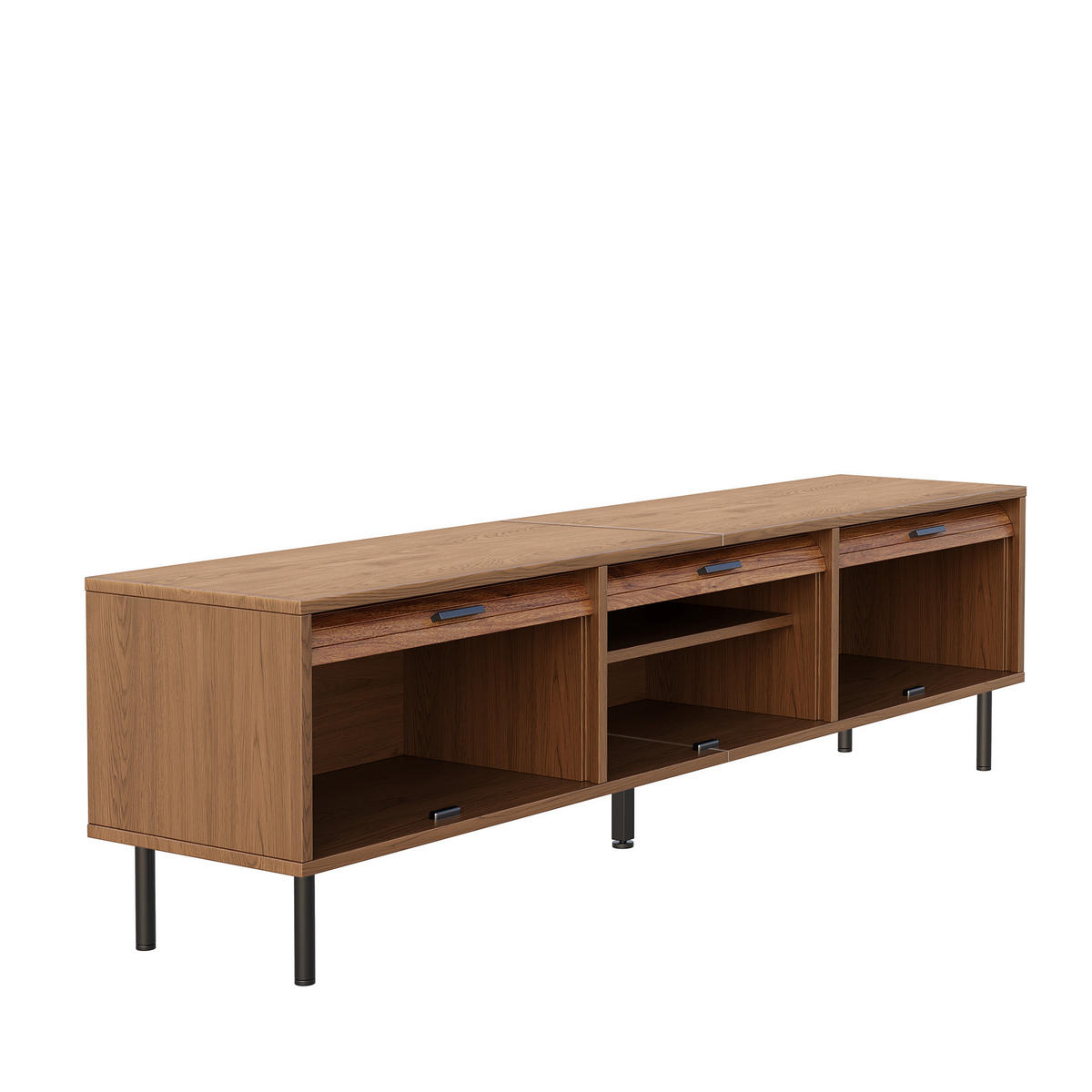 TV-LOWBOARD 180 x 40 x 55 cm aus MDF, 3 Schiebetüren, schwarze Metallfüße, Walnuss - Walnussfarben, Holzwerkstoff (180/55/40cm)