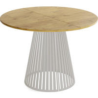 ESSTISCH Naro rund ausziehbar mit Lamellen-Metallgestell in Grau-Beige, Braun 100-180/100/76 cm - Kaschmir/Eichefarben, Holzwerkstoff/Metall (100/100/76cm) - WFL GROUP