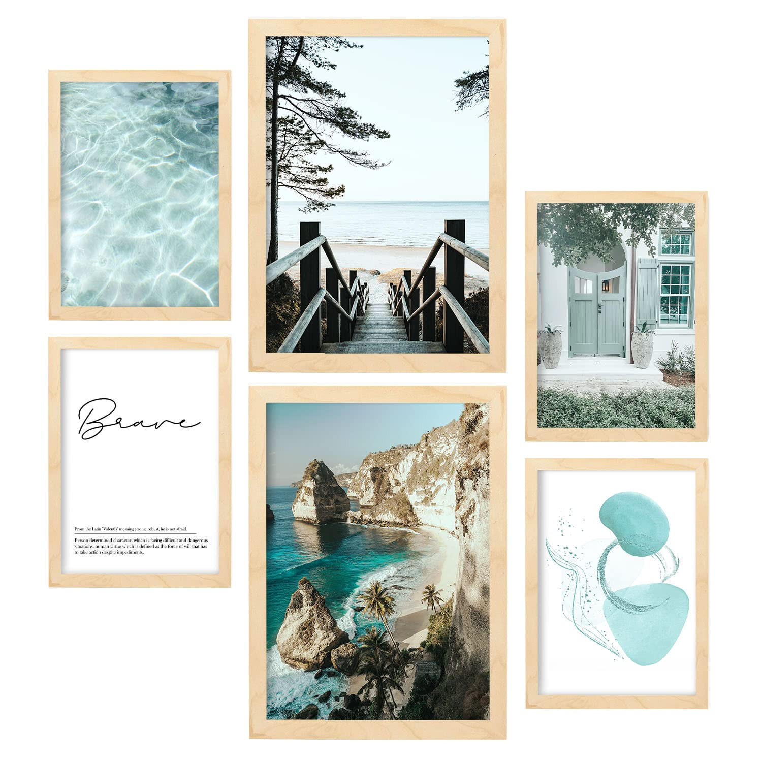 POSTER Set Mit 6 Türkises Wasser A3 & A4 Rahmen Aus Hellem Holz - Beige, Papier (29/3cm) - Nacnic