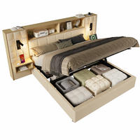BETT mit Stauraum 160x200 cm Leinen Beige mit Nachttischen - Beige, Metall (160/200cm) - Meubliv