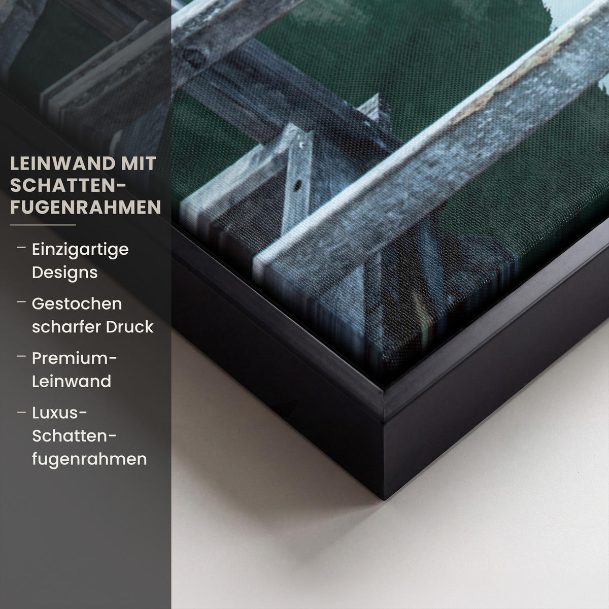 LEINWAND Bilder mit Rahmen - Natur - Berge - Schnee - Wald - Boot - 50x50 - Hellgrün, Textil (50/50cm) - MuchoWow