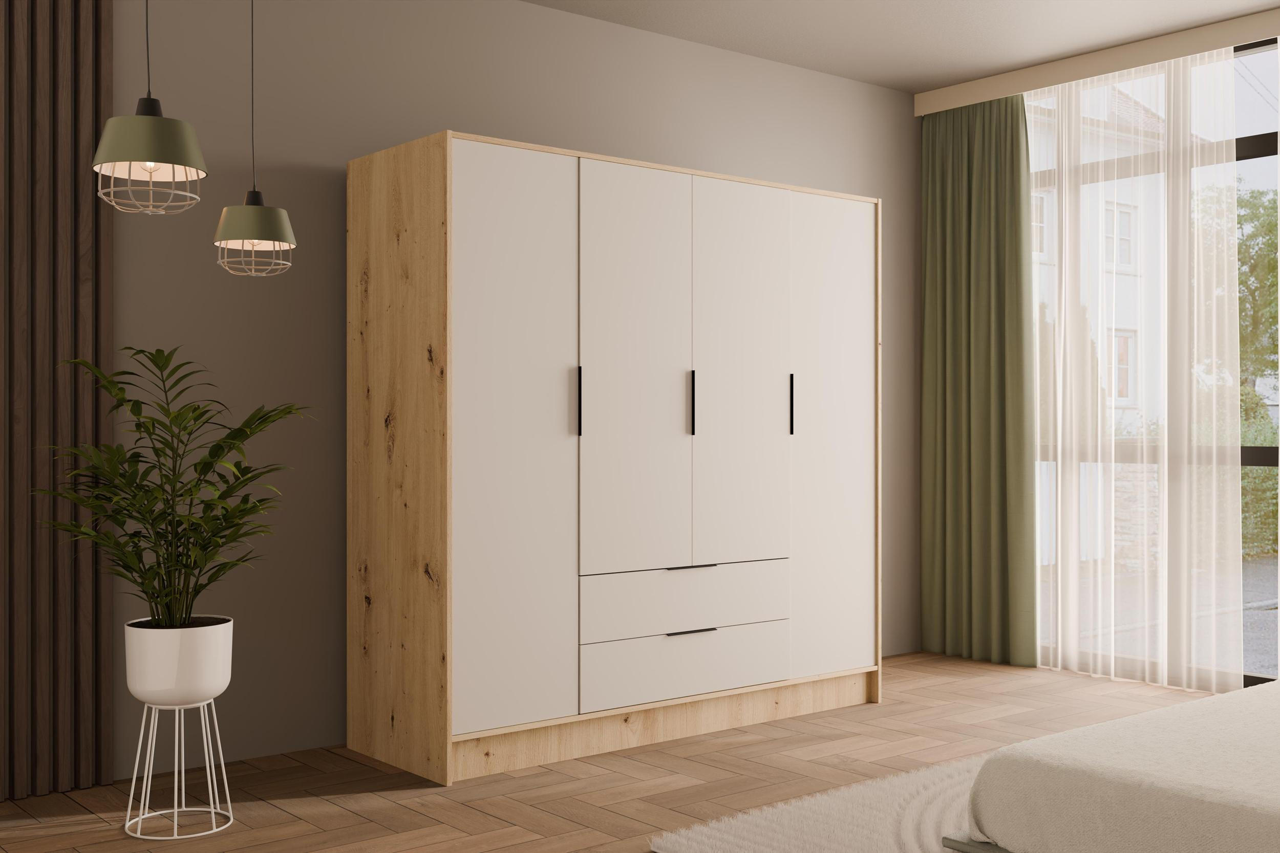 KLEIDERSCHRANK mit Flügeltüren KOLIN 200x200cm Artisan / Weiß - Eiche Artisan/Weiß, Holzwerkstoff (200/200/51cm) - ALTDECOR