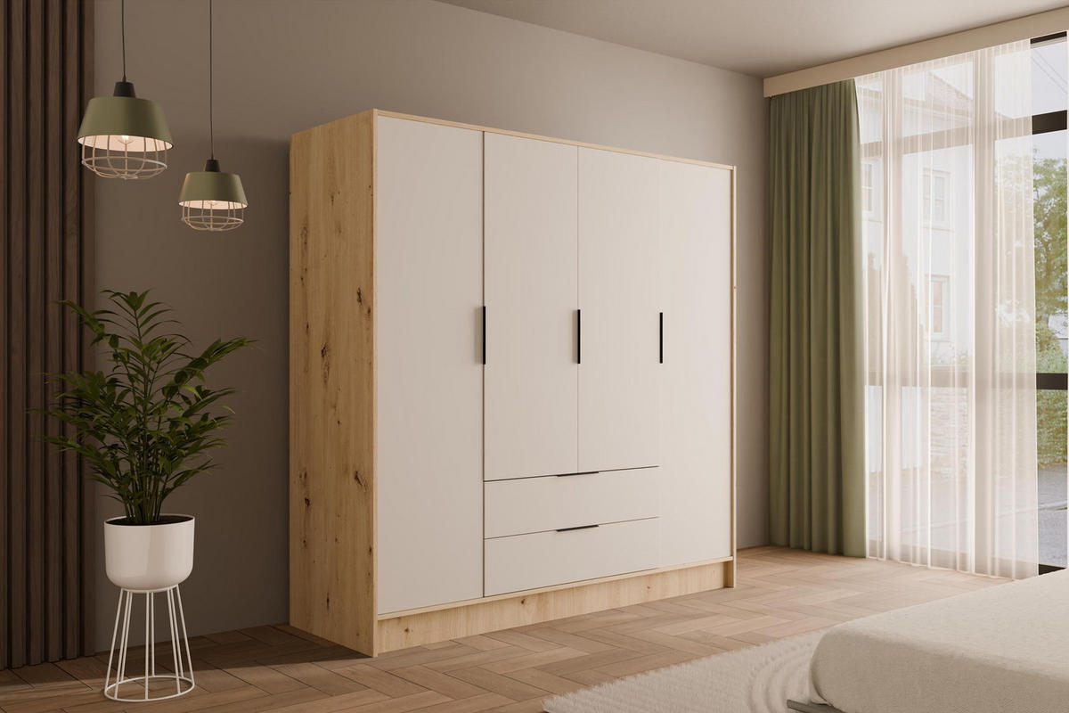 KLEIDERSCHRANK mit Flügeltüren KOLIN 200x200cm Artisan / Weiß - Eiche Artisan/Weiß, Holzwerkstoff (200/200/51cm) - ALTDECOR