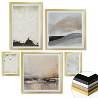 WANDBILDER 5er Set - 50x50 cm & 20x30 cm & 40x60 cm Goldrahmen - Vögel, Steine, Pinselstriche, Verzierungen - Goldfarben, Kunststoff (40/60cm) - ArtPrintCave