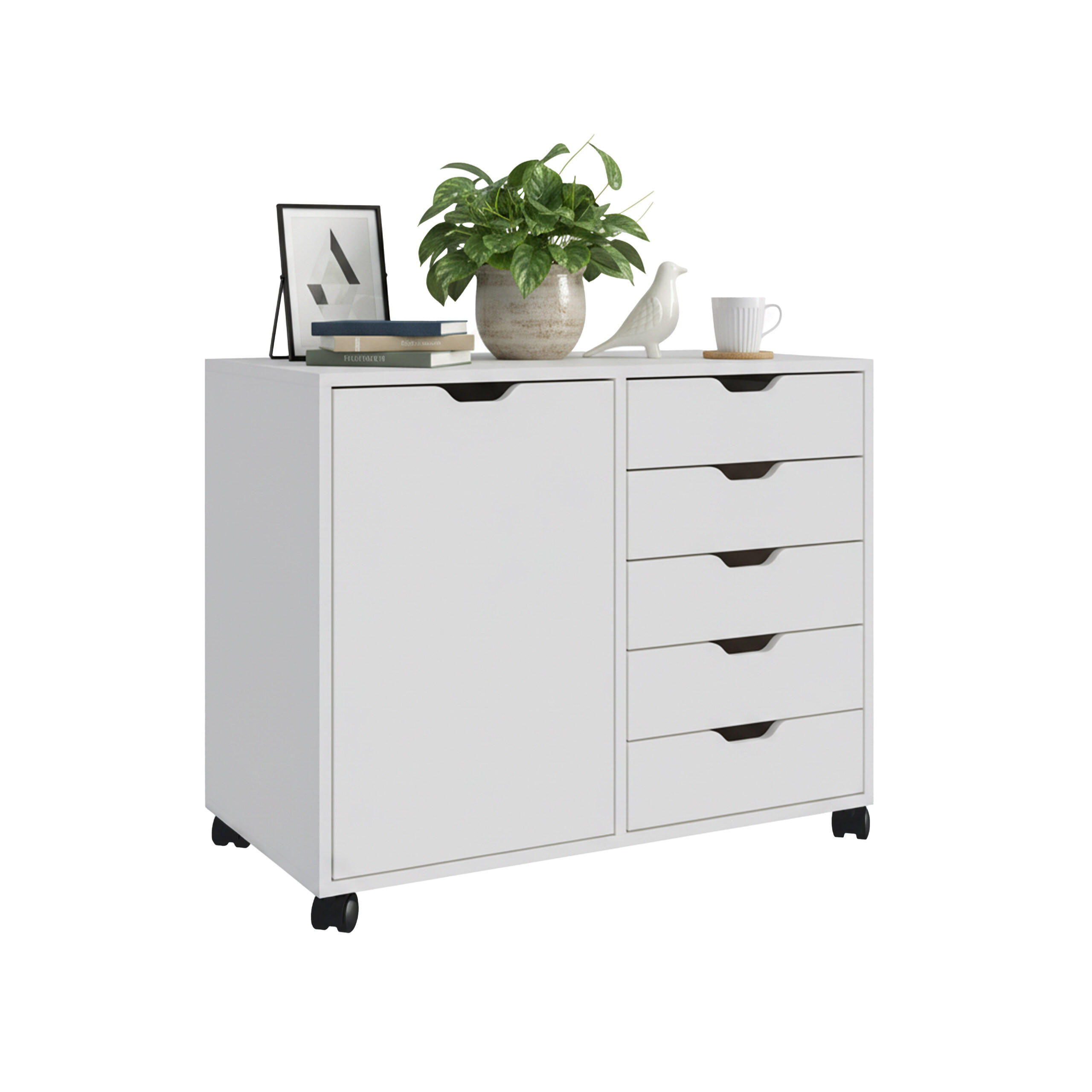 LADIČAR Bijeli na kotačićima 5 ladica - bijela, drvni materijal/metal (78/65/40cm) - Relaxdays