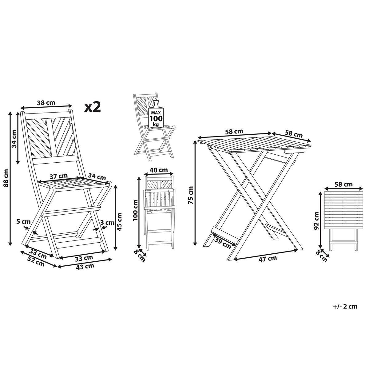 BALKONSET 2-Sitzer Akazienholz hellbraun Terni - Hellbraun, Holz - Beliani