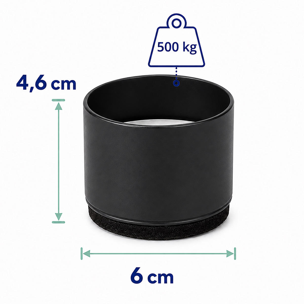 MÖBELERHÖHUNG Stahl selbstklebend Filz 4,6 cm rund - Schwarz, Textil/Metall (6/4.6/6cm) - Relaxdays