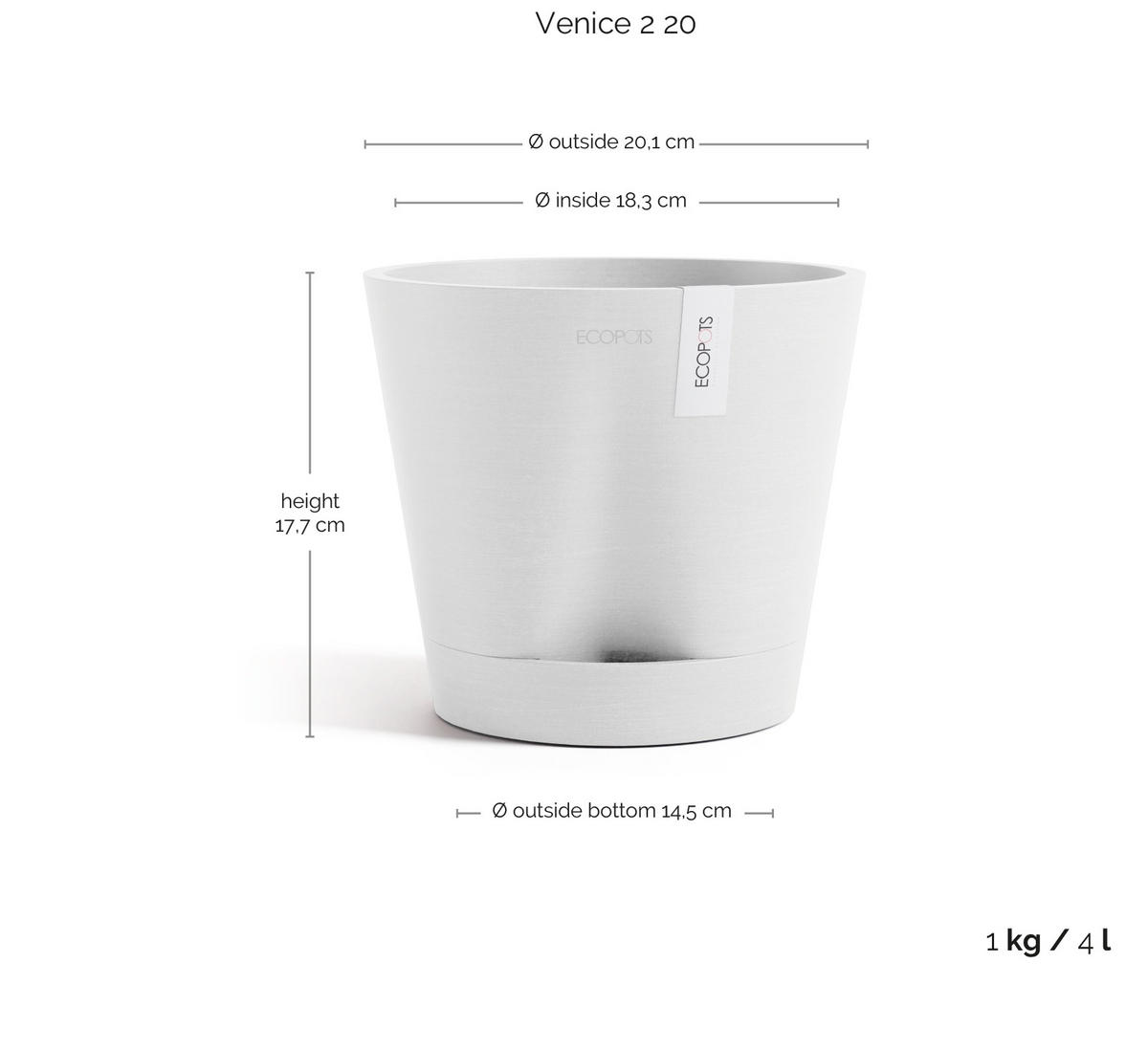 BLUMENTOPF Venice 20,1/17,7 cm Weiß - Weiß, Kunststoff (20.1/17.7cm) - Ecopots